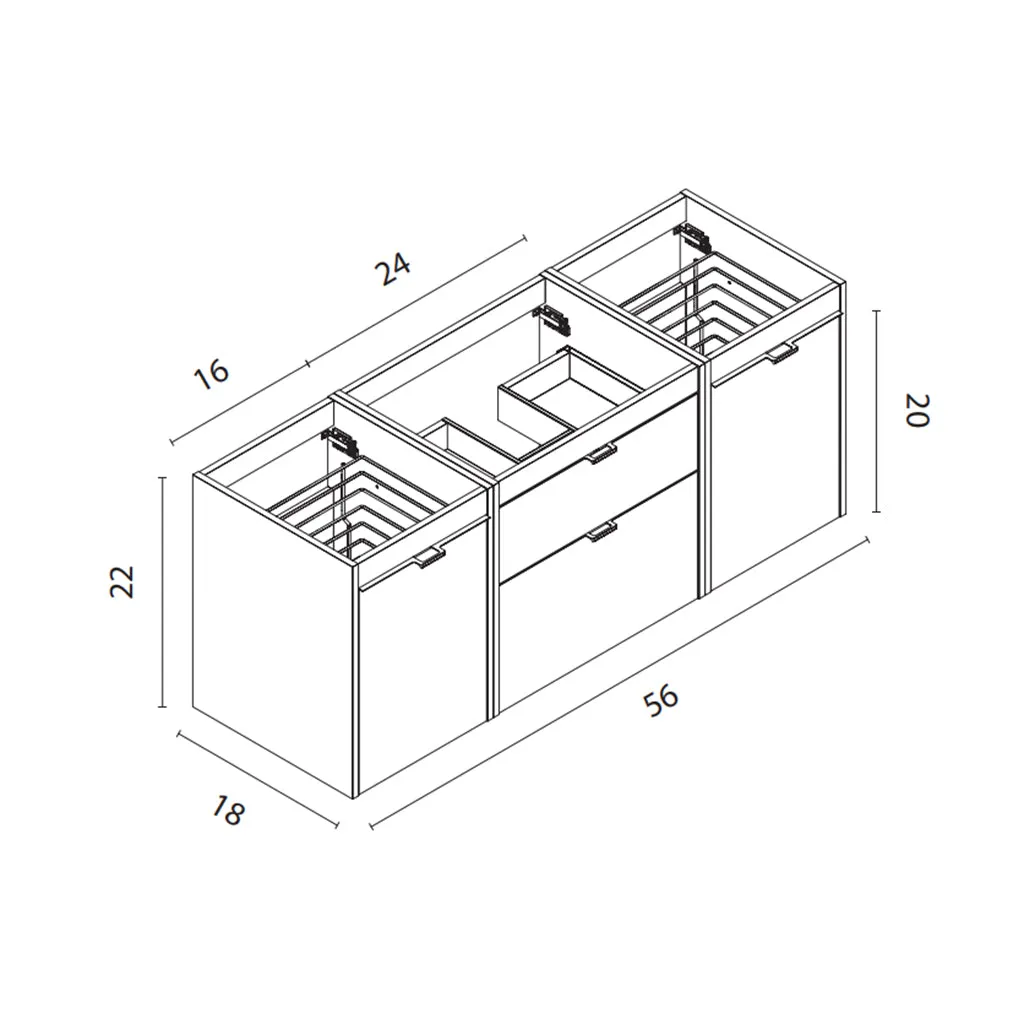 Logika 2 Drawers And 2 Wardrobes Bathroom Vanity with Mineral Countertop - Wall Mount - 56" Mdf/Matt White/Inox