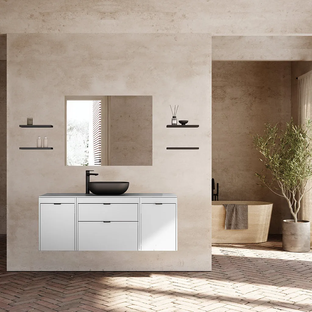 Logika 2 Drawers And 2 Wardrobes Bathroom Vanity with Mineral Countertop - Wall Mount - 56" Mdf/Matt White/Inox