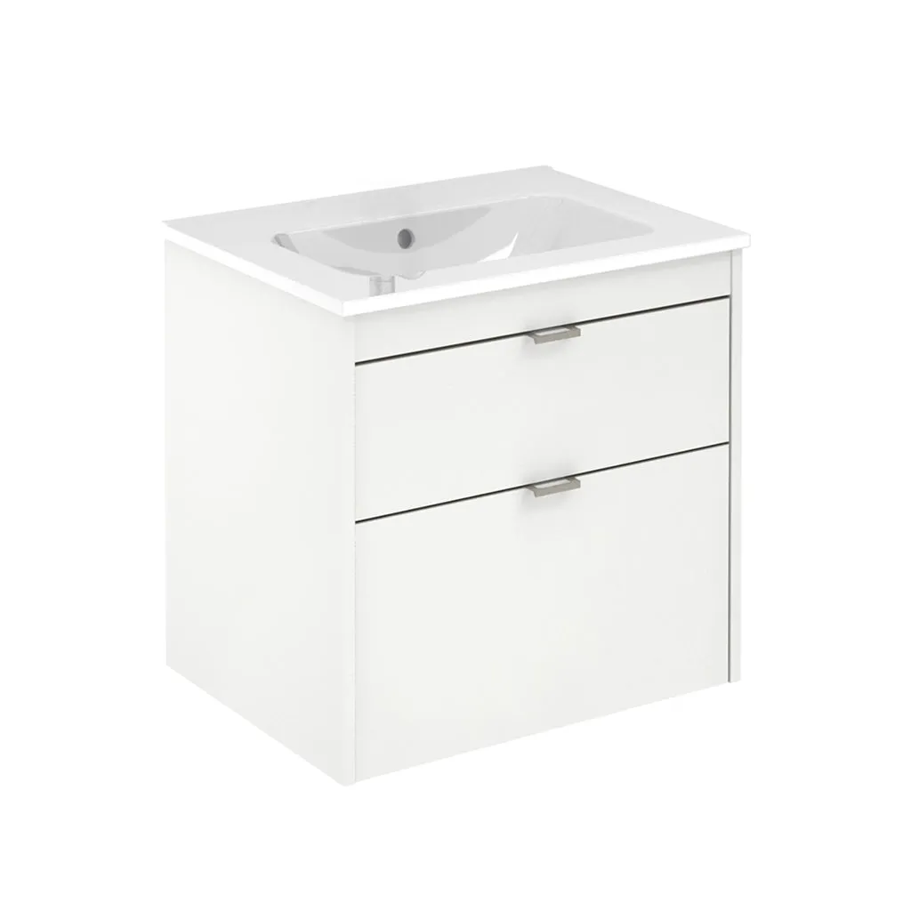 Logika 2 Drawers Bathroom Vanity with Ceramic Single Sink - Wall Mount - 24" Mdf/Matt White/Inox