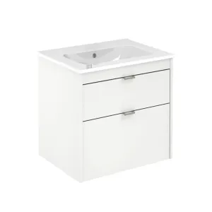 Logika 2 Drawers Bathroom Vanity with Ceramic Single Sink - Wall Mount - 24" Mdf/Matt White/Inox