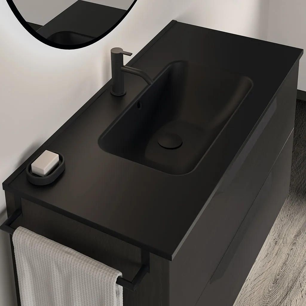 Logika 2 Drawers Bathroom Vanity with Ceramic Single Sink - Wall Mount - 32" Mdf/Matt White/Inox