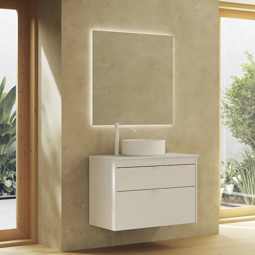 Logika 2 Drawers Bathroom Vanity with Ceramic Single Sink - Wall Mount - 32" Mdf/Matt White/Inox