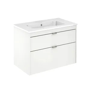 Logika 2 Drawers Bathroom Vanity with Ceramic Single Sink - Wall Mount - 32" Mdf/Matt White/Inox