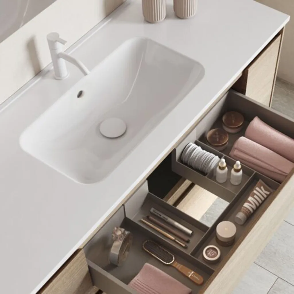 Logika 2 Drawers Bathroom Vanity with Ceramic Single Sink - Wall Mount - 32" Mdf/Matt White/Inox