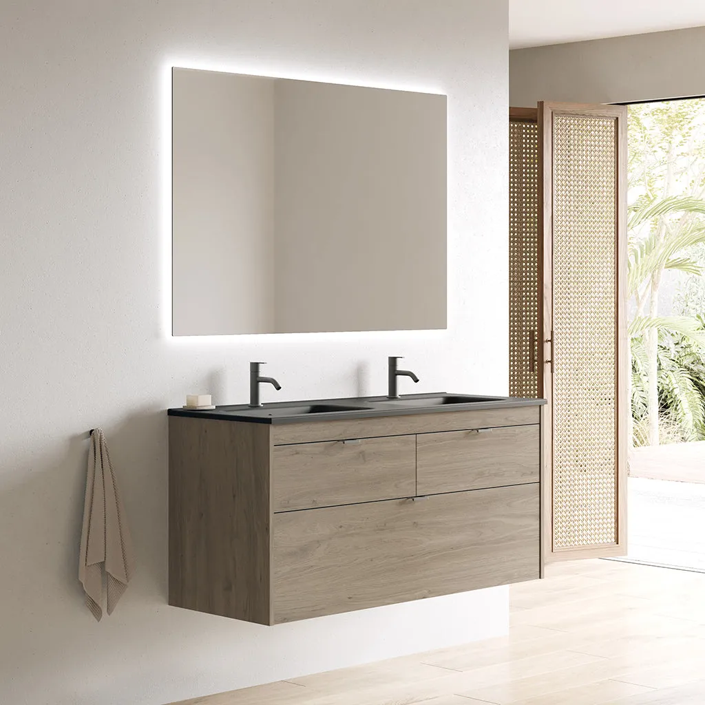 Logika 3 Drawers Bathroom Vanity with Ceramic Double Sink - Wall Mount - 48" Mdf/Matt White/Inox