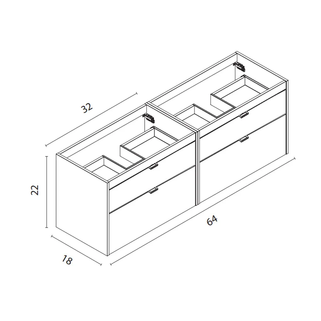 Logika 4 Drawers Bathroom Vanity with Mineral Double Sink - Wall Mount - 64" Mdf/Eternity Oak/Inox