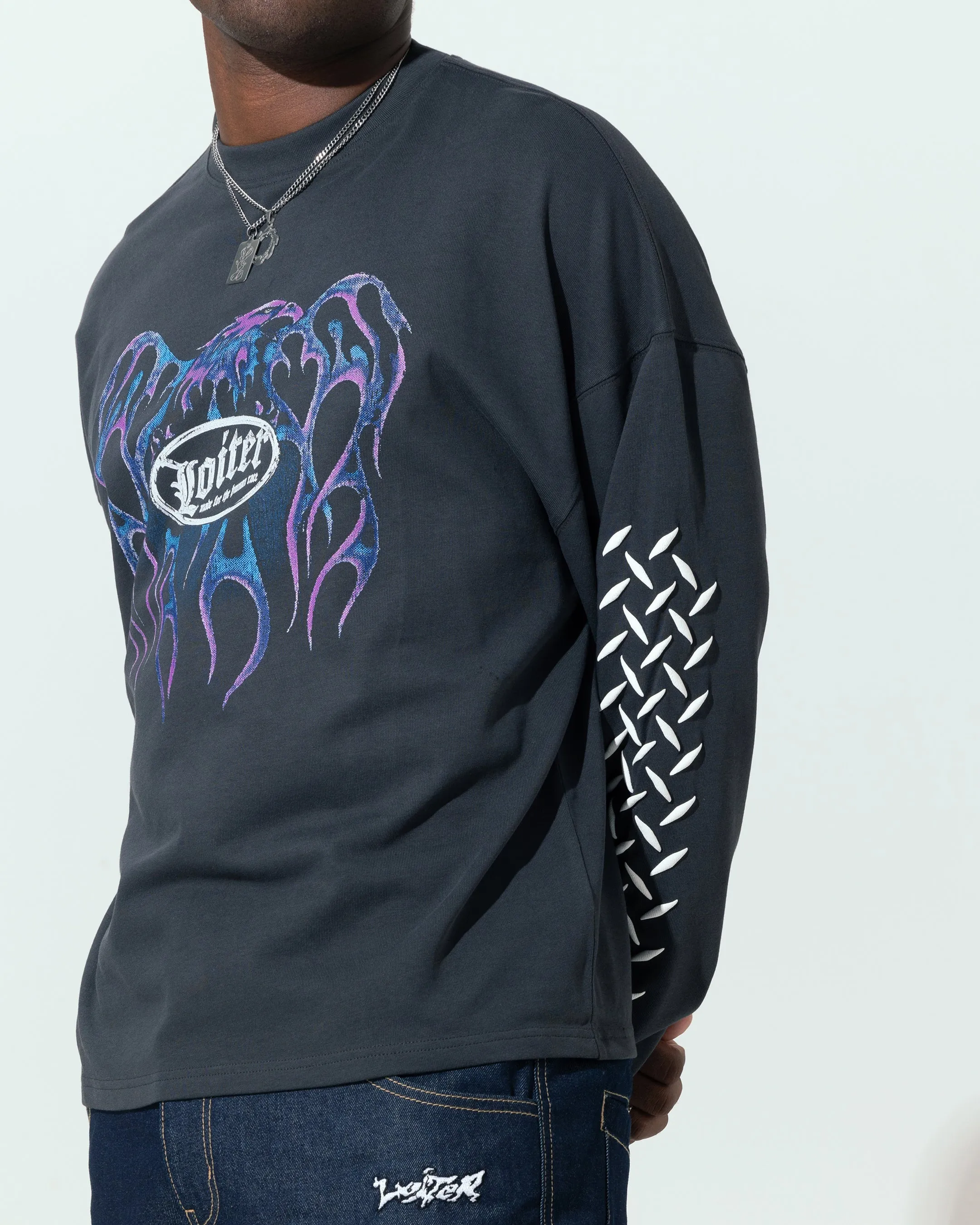 Loiter Repressed Box Long Sleeve T-Shirt Charcoal