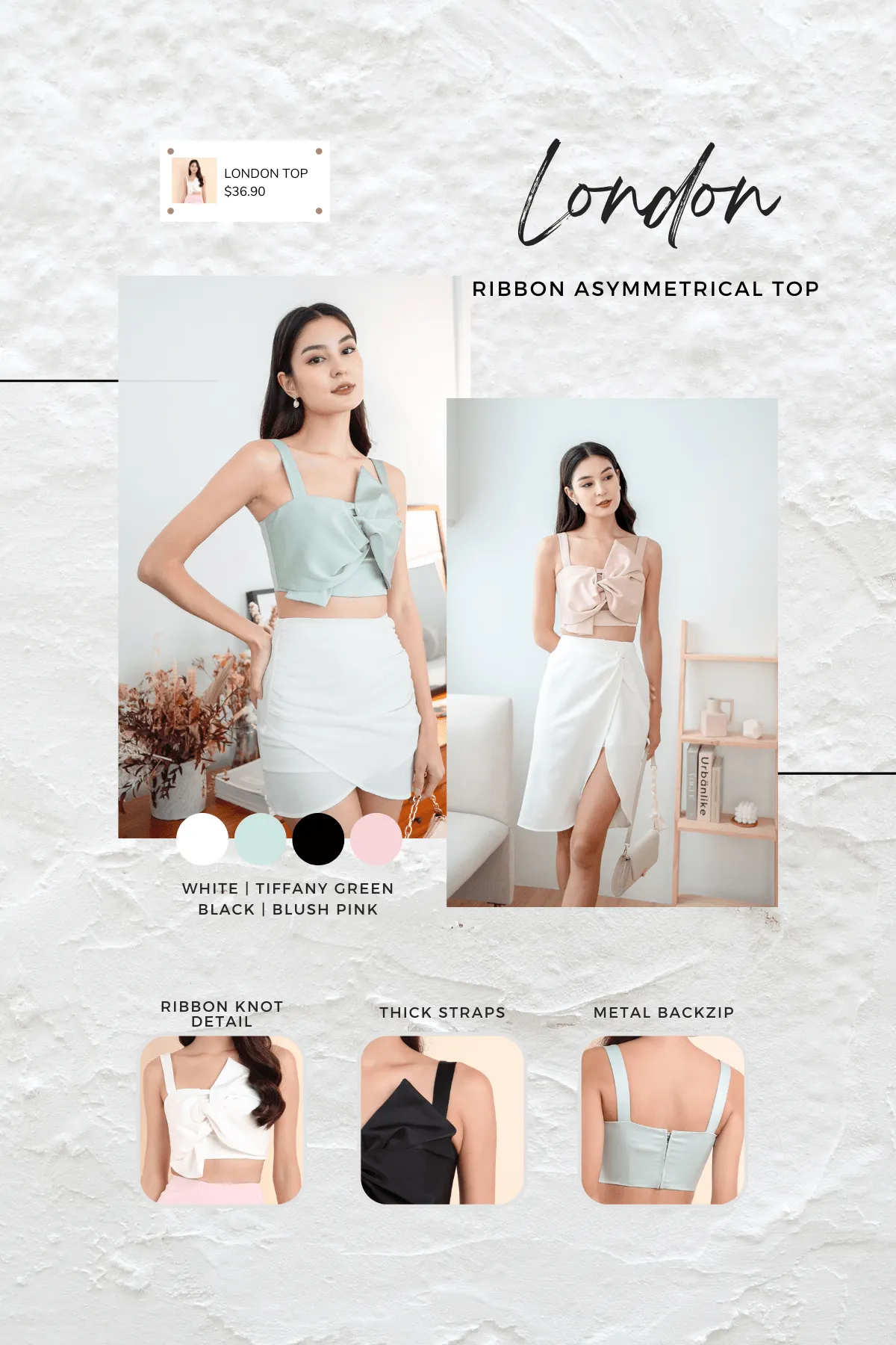 LONDON RIBBON ASYMMETRICAL TOP IN BLACK