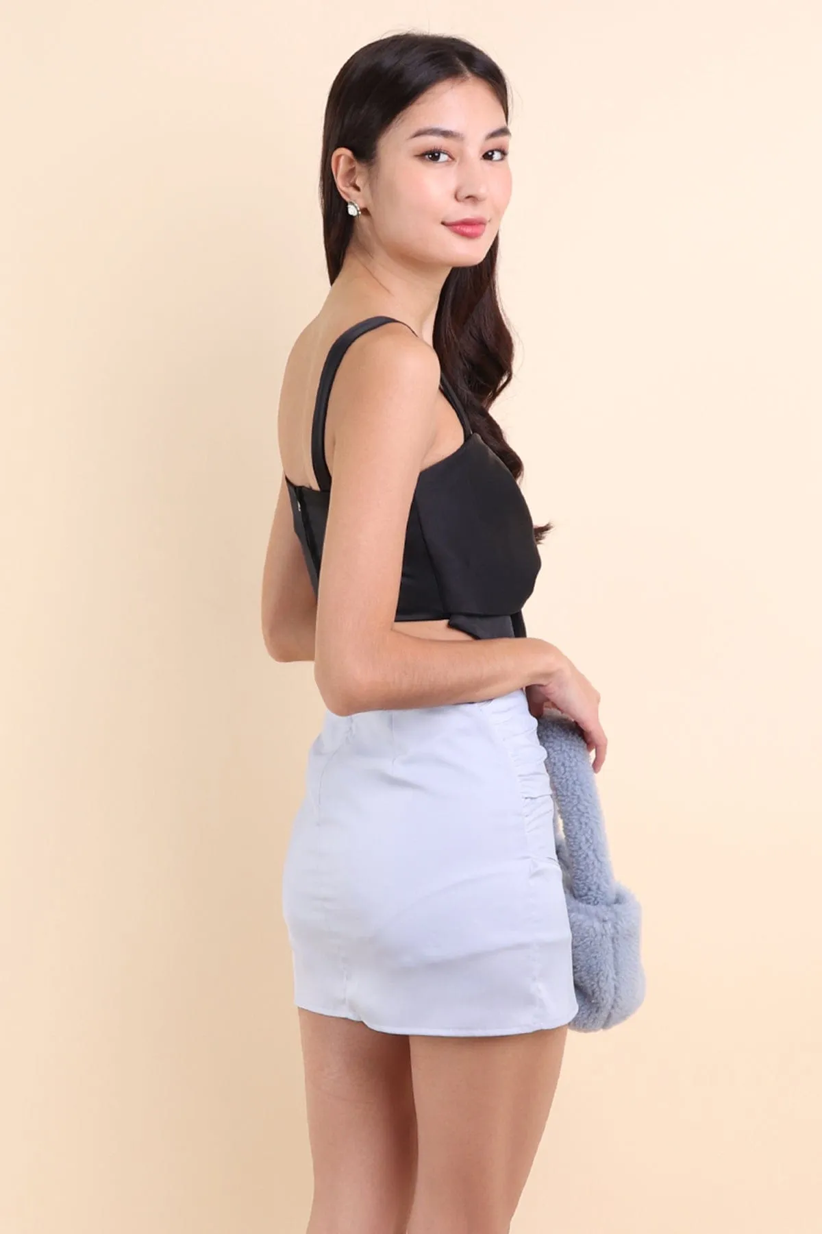 LONDON RIBBON ASYMMETRICAL TOP IN BLACK