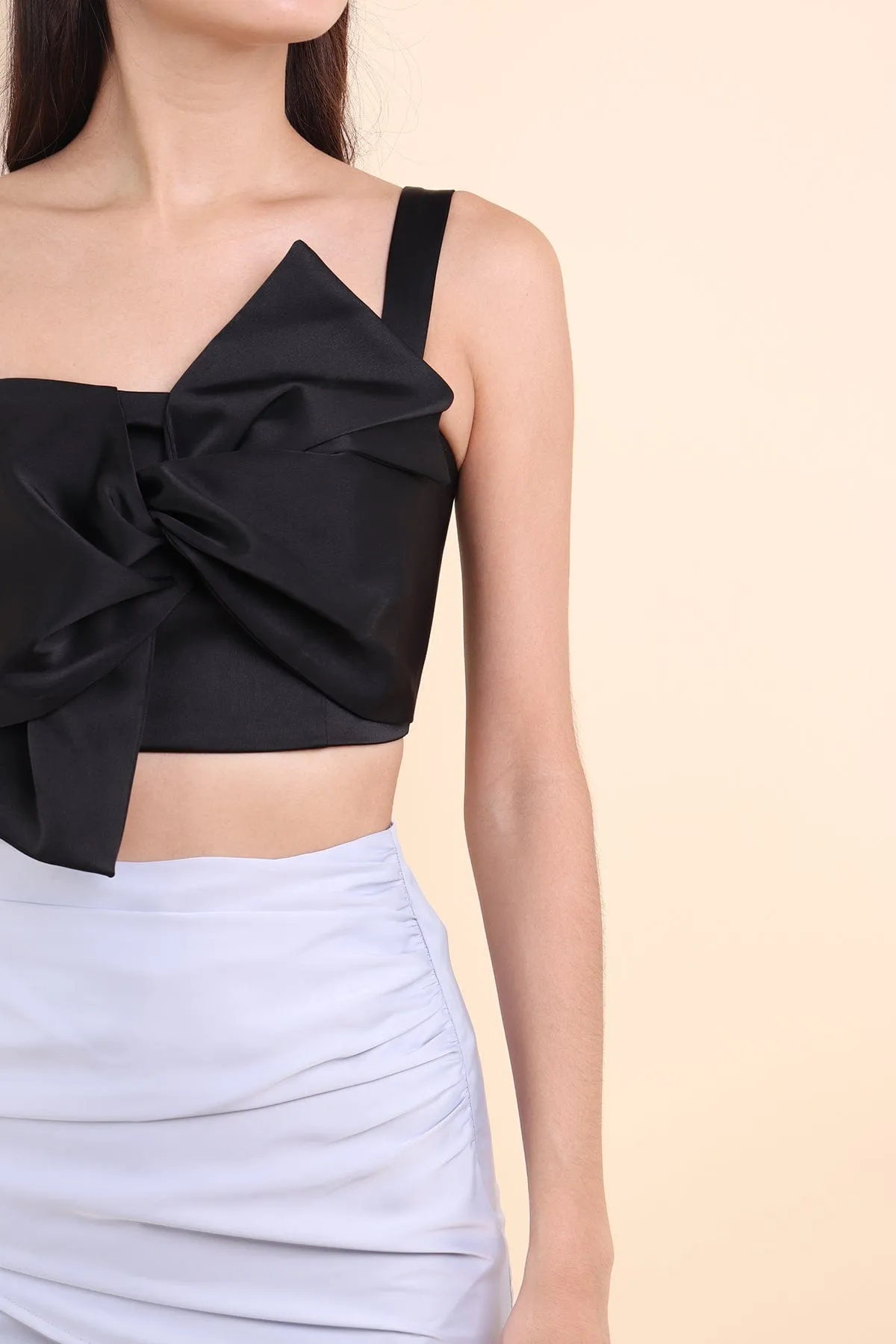 LONDON RIBBON ASYMMETRICAL TOP IN BLACK
