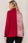 LONG PUFF SLEEVE TIE NECK BAND PRINT BLOCK BLOUSE