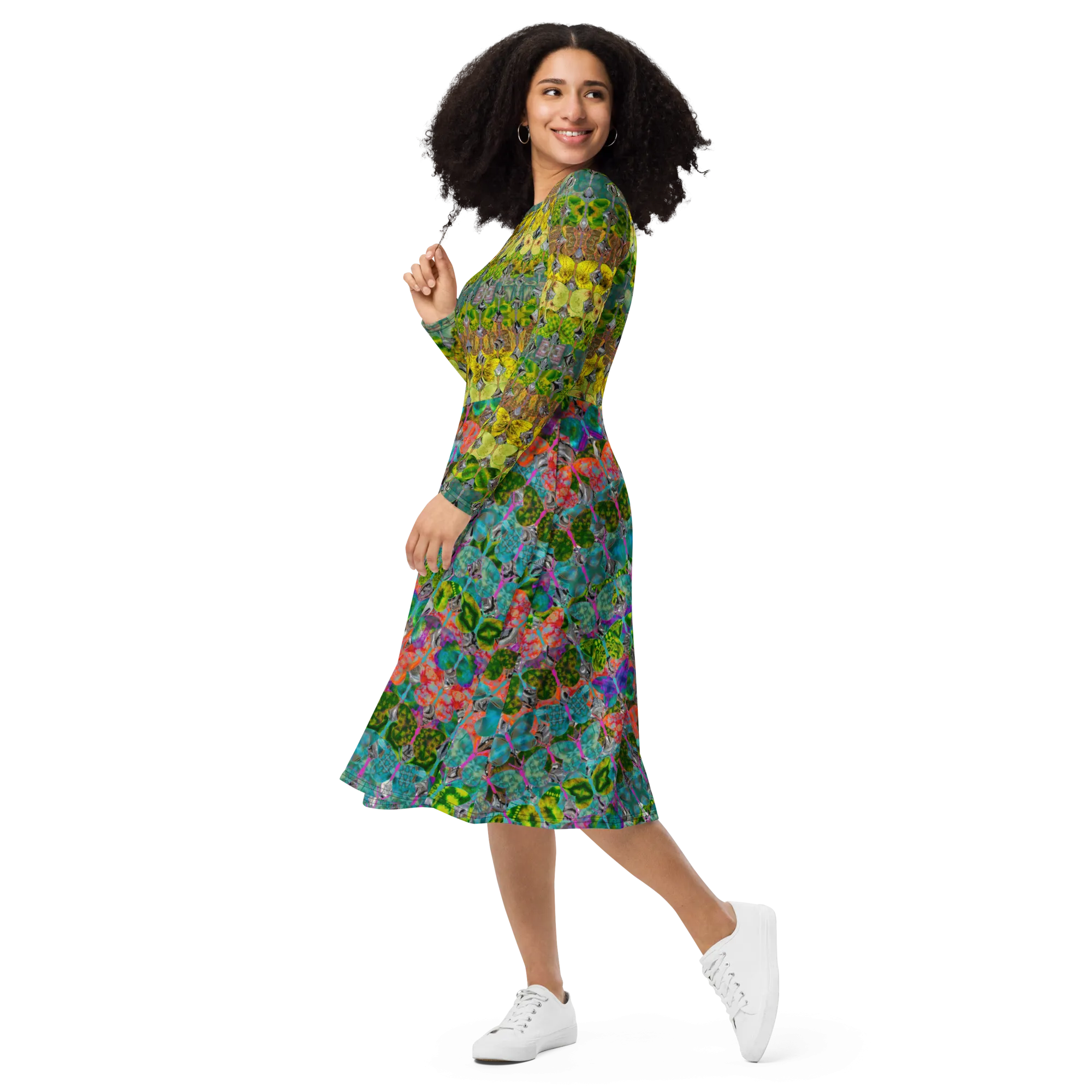 Long Sleeve Midi Dress (Her/Muliebris)(Butterfly Glade Tree Link Pride Stripes) RJSTHS2022 RJS