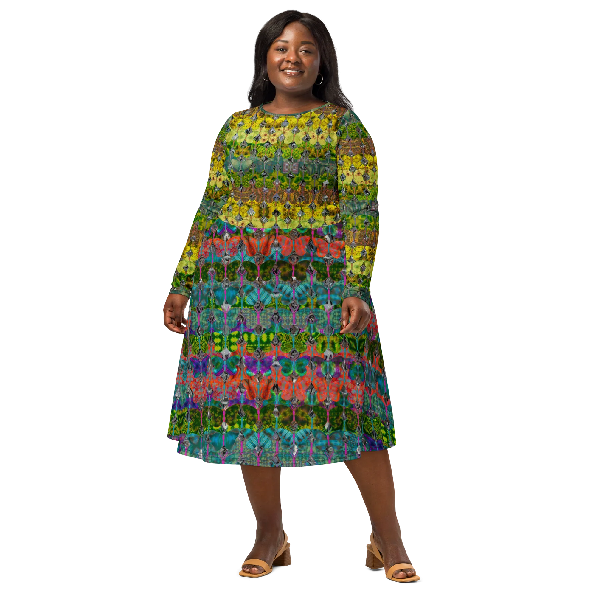 Long Sleeve Midi Dress (Her/Muliebris)(Butterfly Glade Tree Link Pride Stripes) RJSTHS2022 RJS