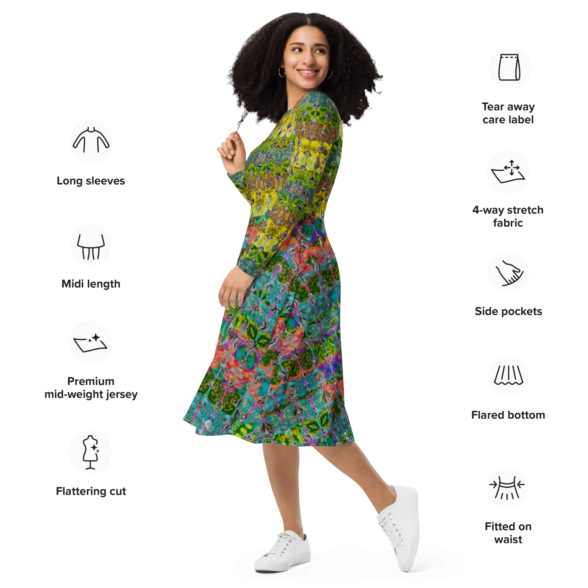 Long Sleeve Midi Dress (Her/Muliebris)(Butterfly Glade Tree Link Pride Stripes) RJSTHS2022 RJS