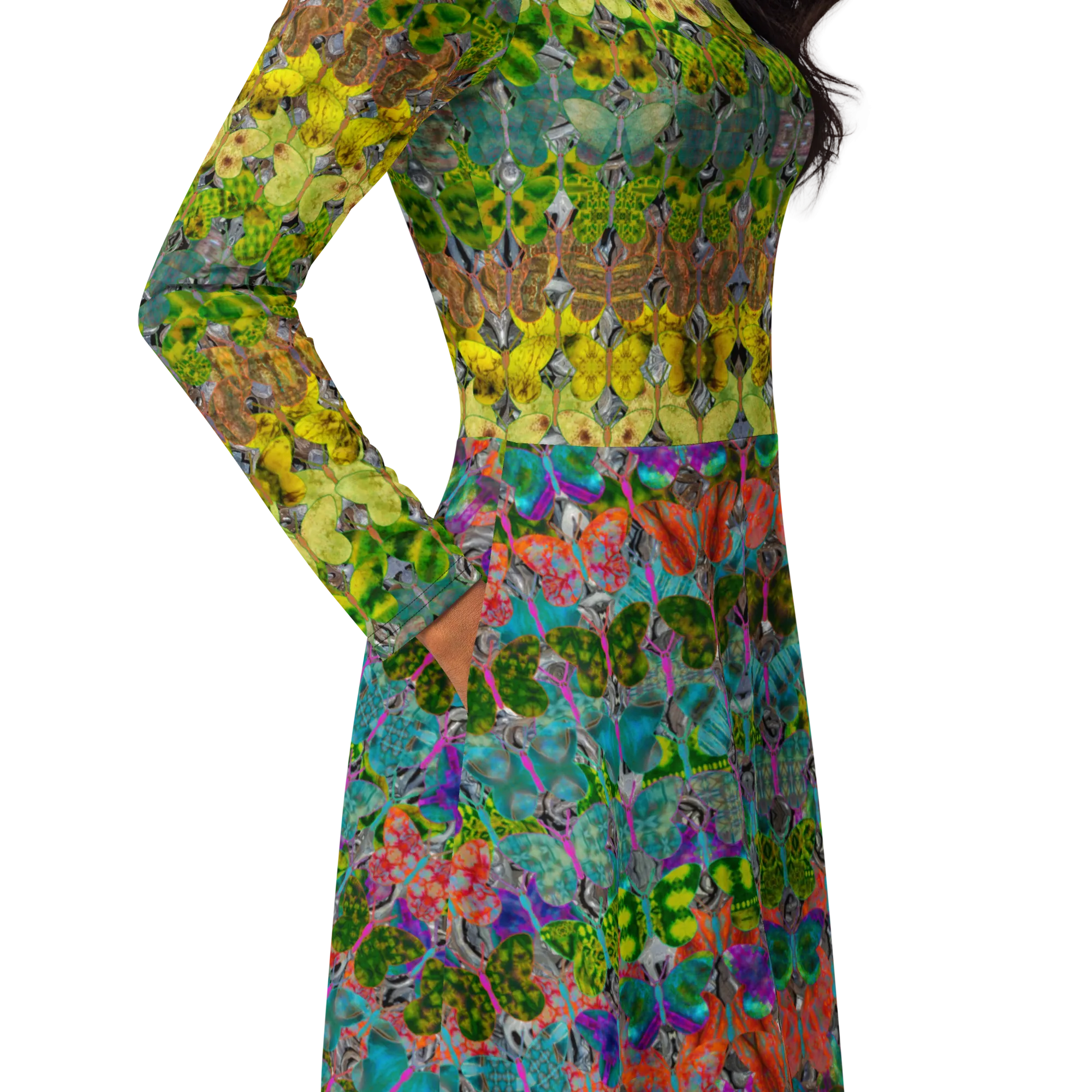 Long Sleeve Midi Dress (Her/Muliebris)(Butterfly Glade Tree Link Pride Stripes) RJSTHS2022 RJS