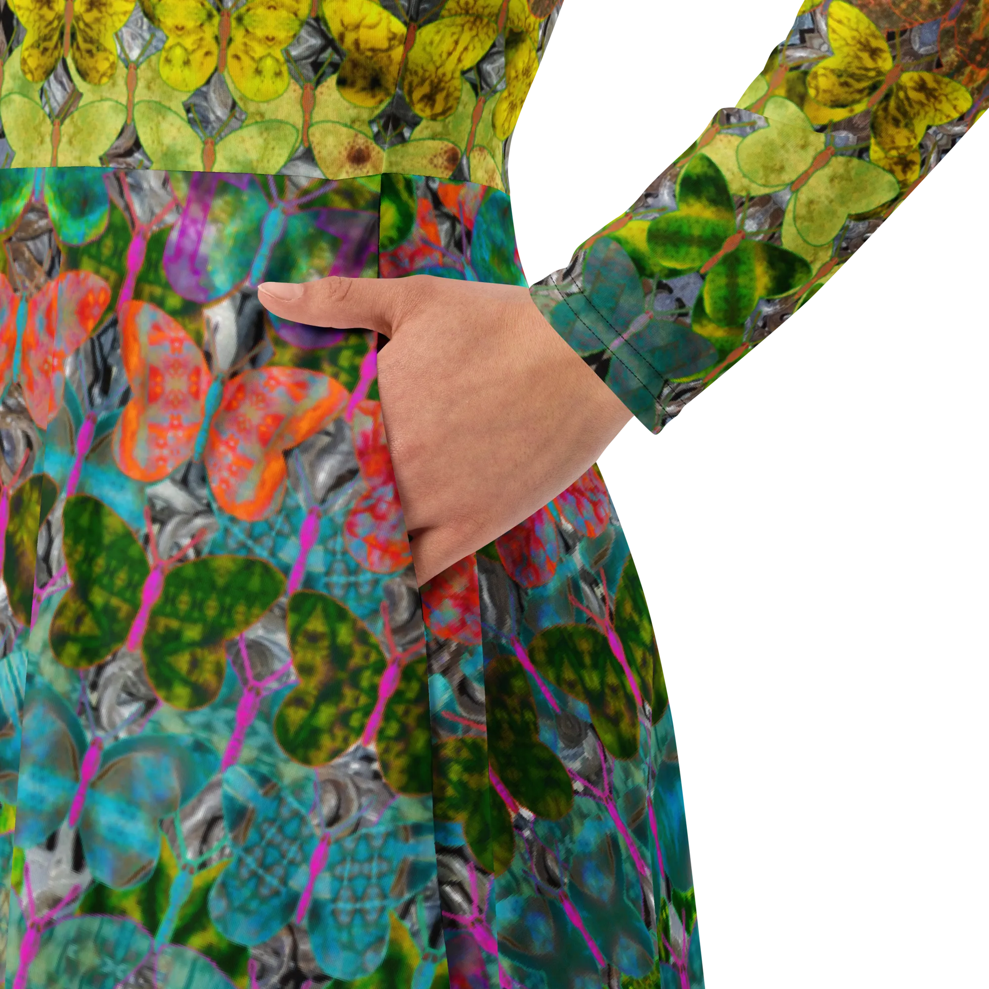 Long Sleeve Midi Dress (Her/Muliebris)(Butterfly Glade Tree Link Pride Stripes) RJSTHS2022 RJS