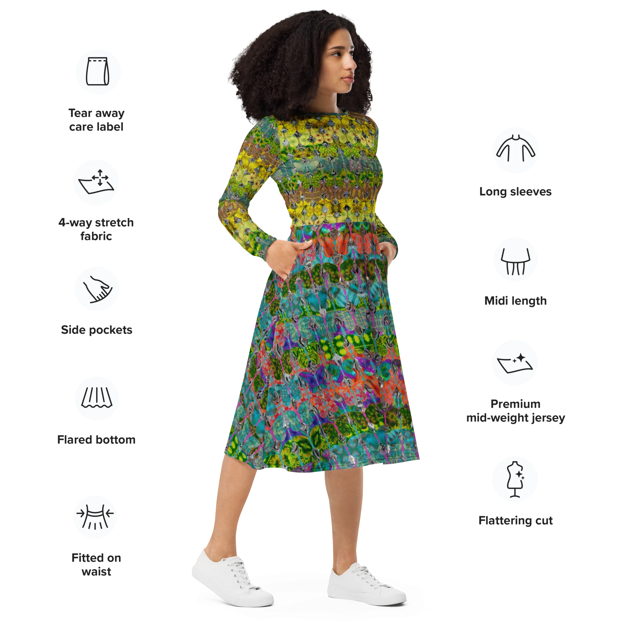Long Sleeve Midi Dress (Her/Muliebris)(Butterfly Glade Tree Link Pride Stripes) RJSTHS2022 RJS
