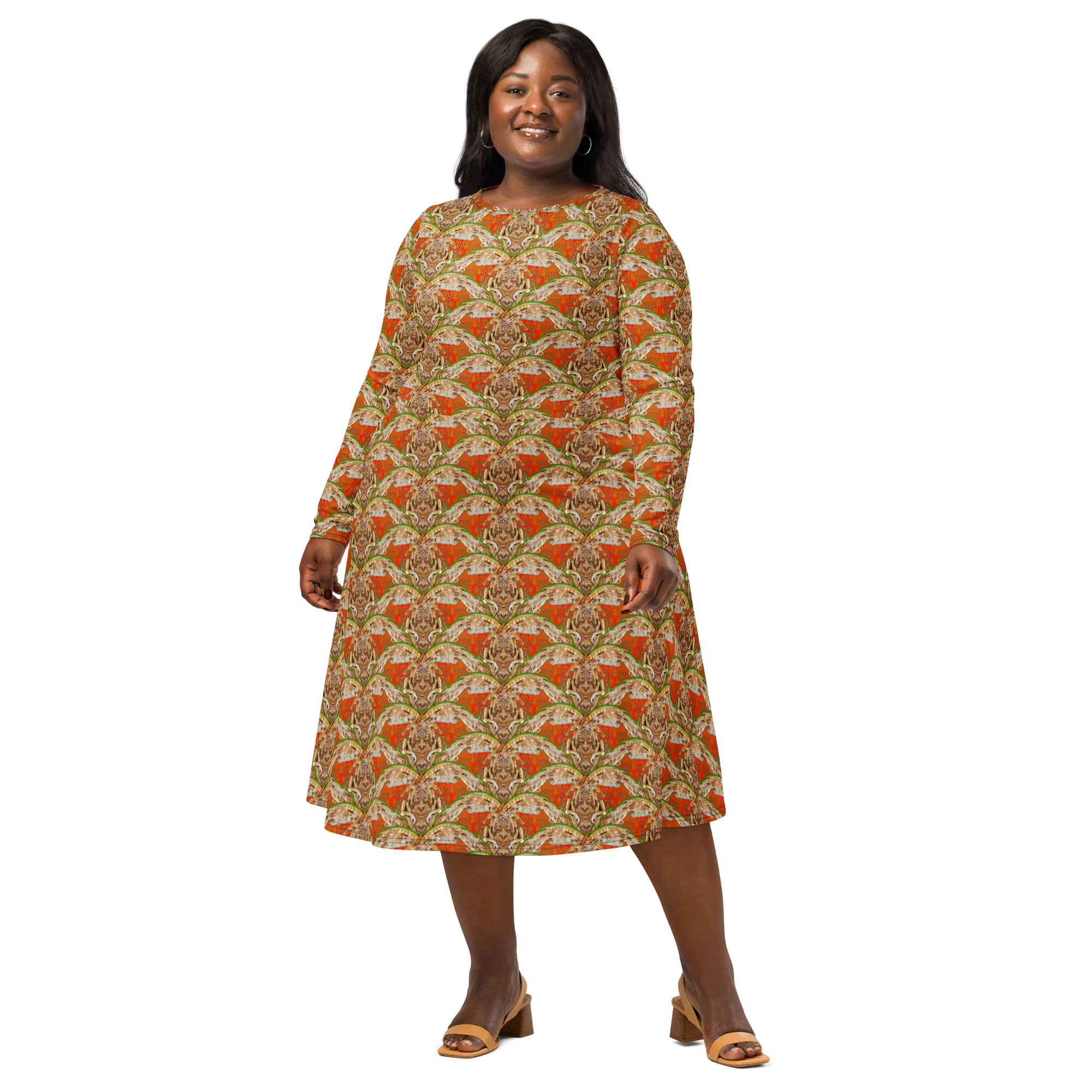 Long Sleeve Midi Dress (Her/Muliebris)(Rind#1 Ouroboros Butterfly Orange Logo) RJSTHS2022 RJS