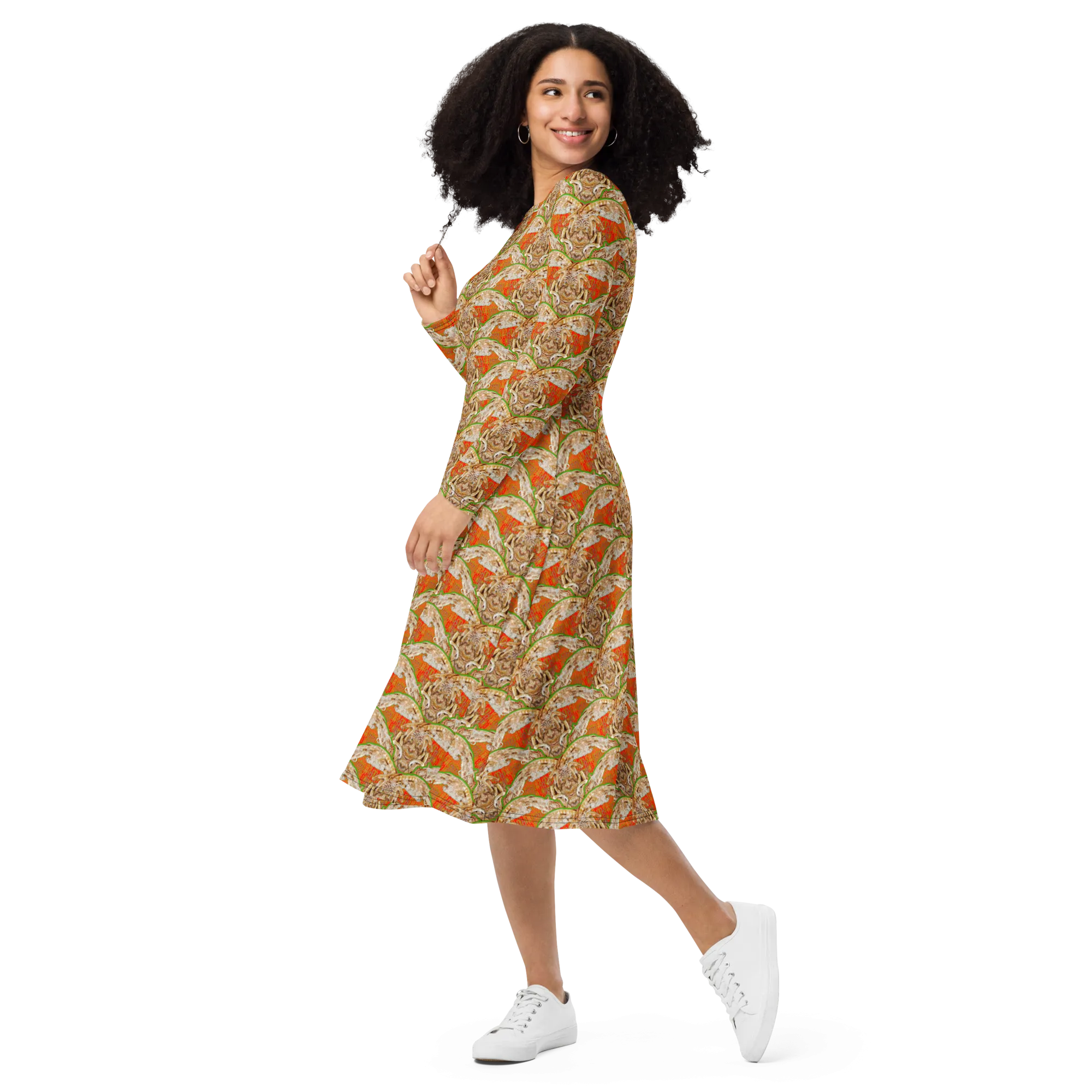 Long Sleeve Midi Dress (Her/Muliebris)(Rind#1 Ouroboros Butterfly Orange Logo) RJSTHS2022 RJS