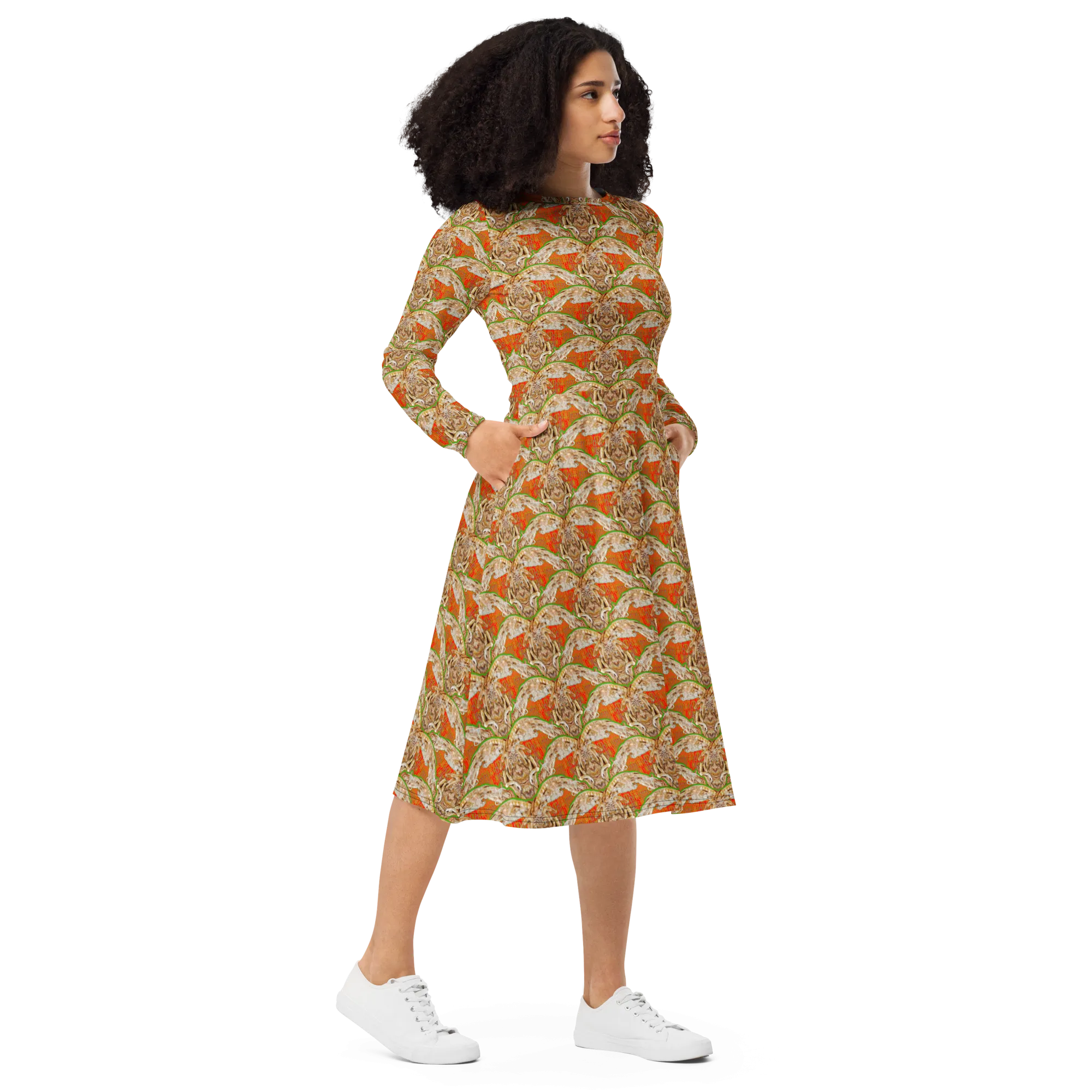 Long Sleeve Midi Dress (Her/Muliebris)(Rind#1 Ouroboros Butterfly Orange Logo) RJSTHS2022 RJS