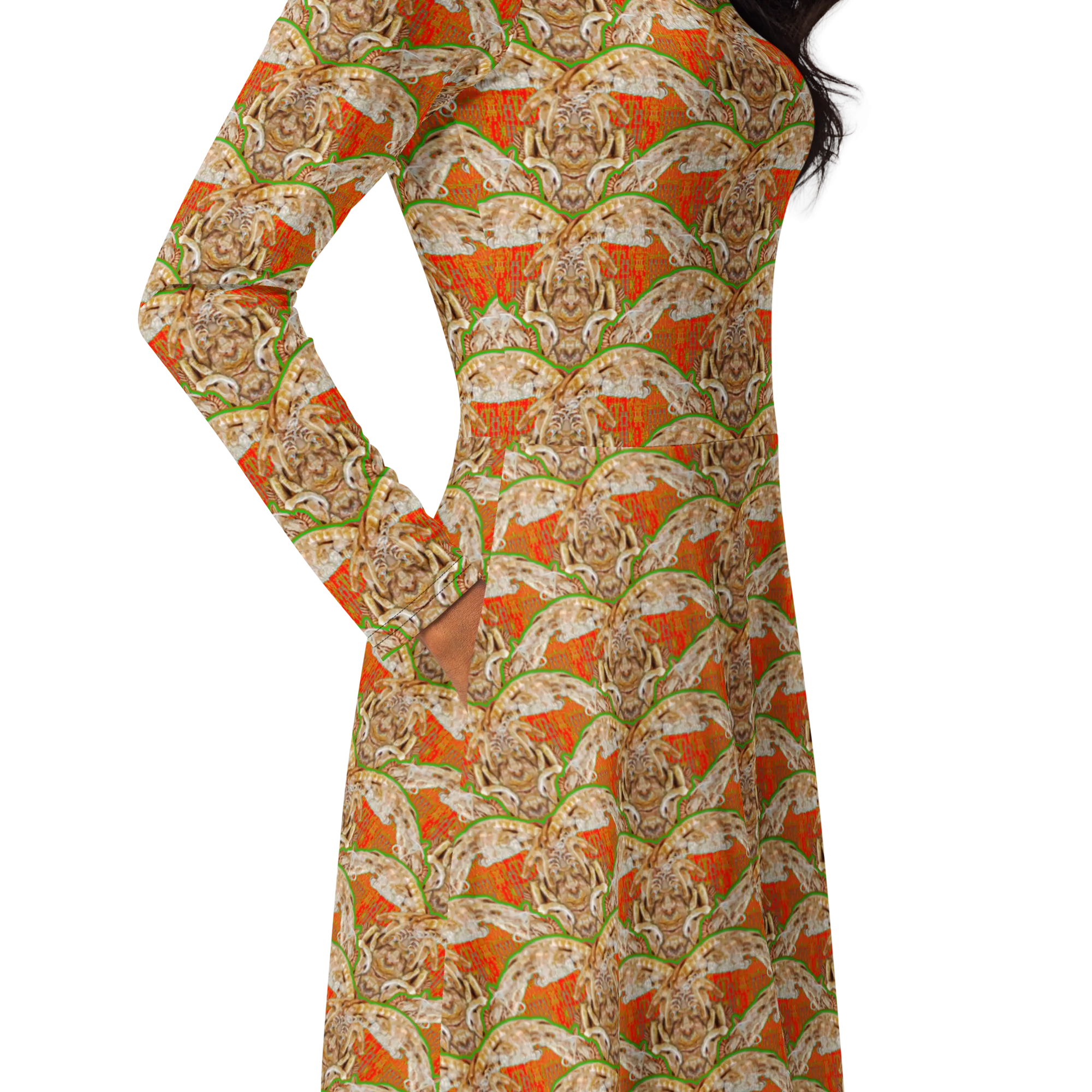 Long Sleeve Midi Dress (Her/Muliebris)(Rind#1 Ouroboros Butterfly Orange Logo) RJSTHS2022 RJS