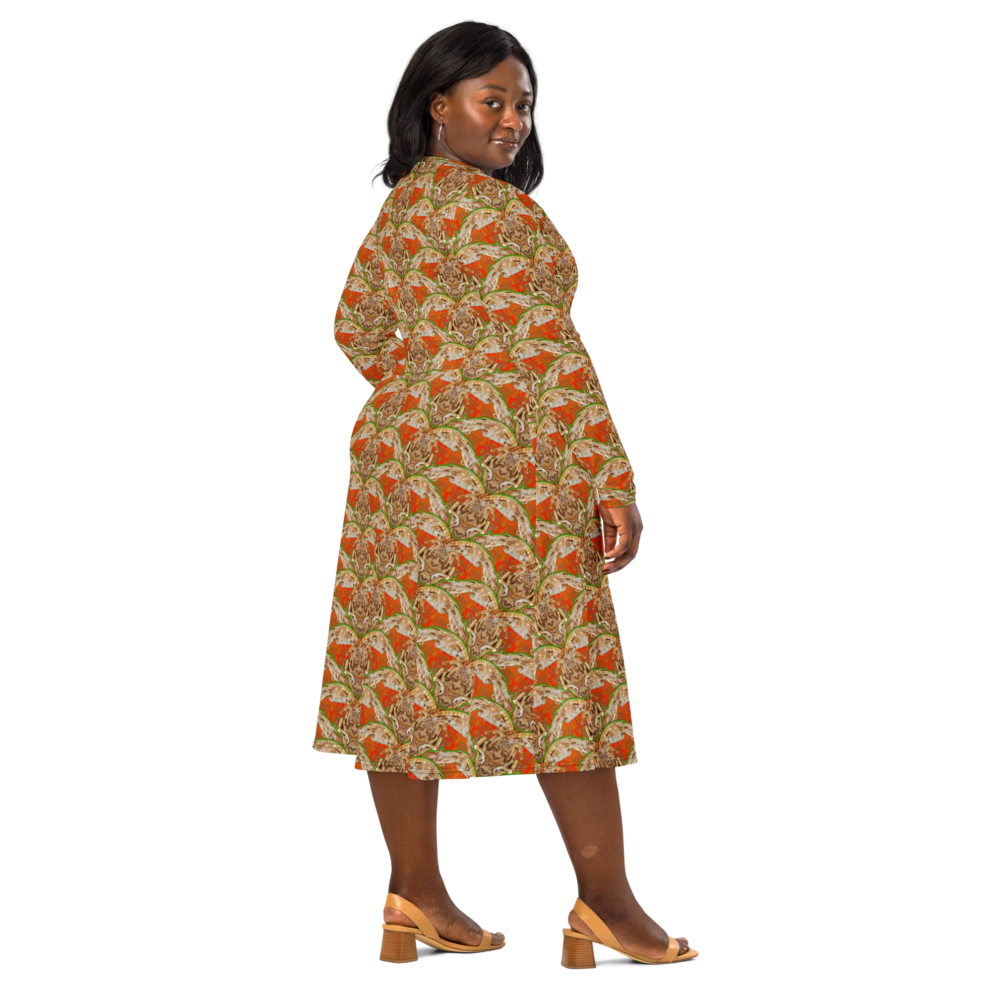 Long Sleeve Midi Dress (Her/Muliebris)(Rind#1 Ouroboros Butterfly Orange Logo) RJSTHS2022 RJS