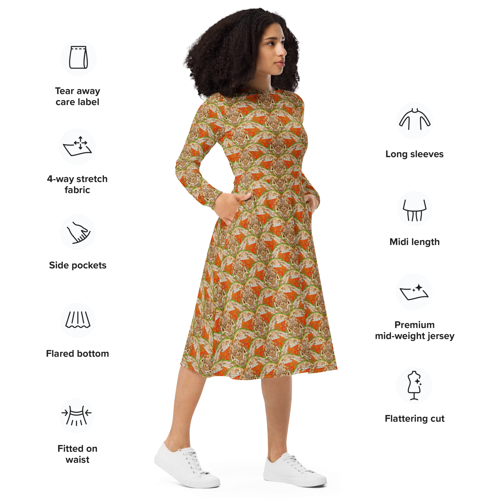 Long Sleeve Midi Dress (Her/Muliebris)(Rind#1 Ouroboros Butterfly Orange Logo) RJSTHS2022 RJS