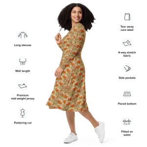 Long Sleeve Midi Dress (Her/Muliebris)(Rind#1 Ouroboros Butterfly Orange Logo) RJSTHS2022 RJS