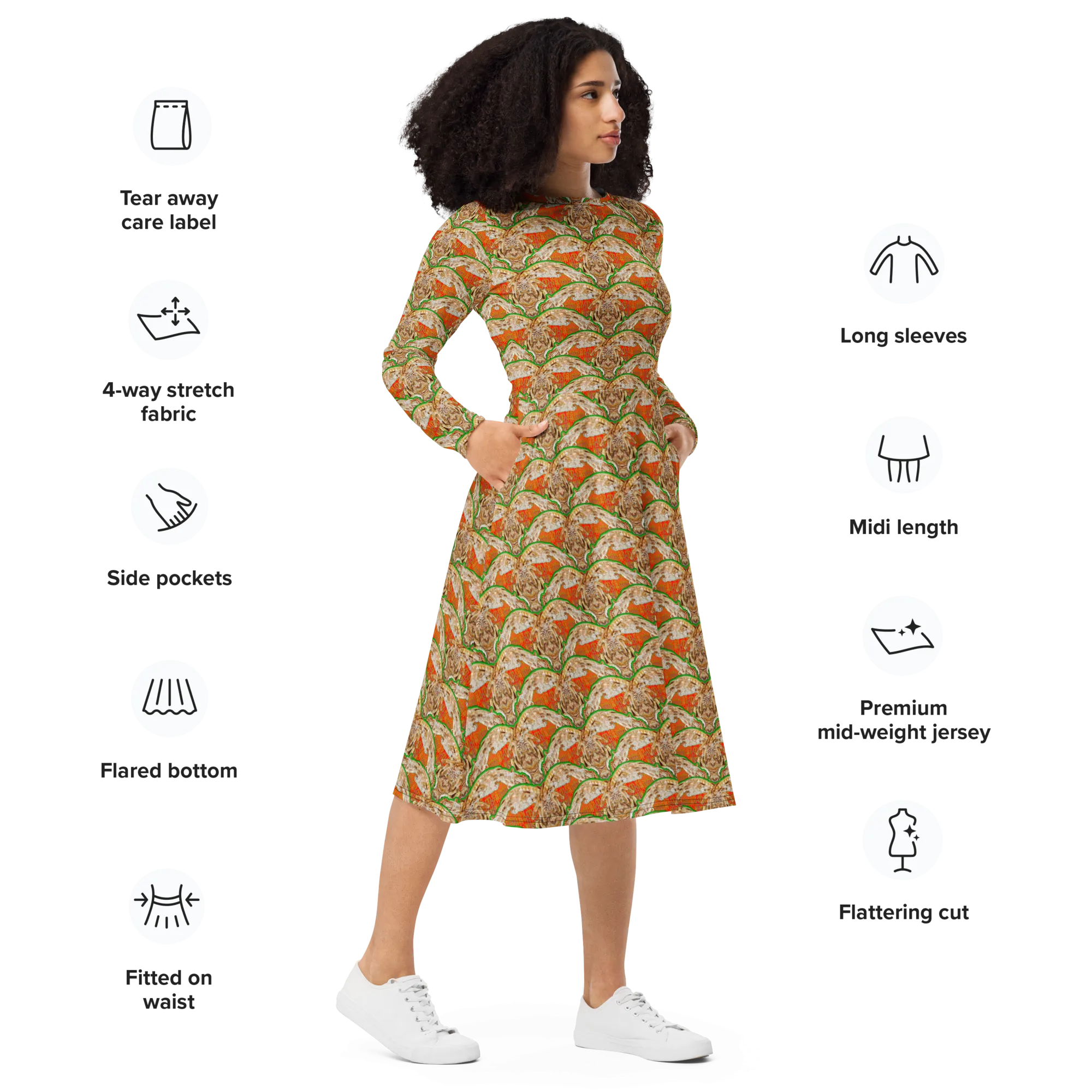 Long Sleeve Midi Dress (Her/Muliebris)(Rind#3 Ouroboros Butterfly Orange Logo) RJSTHS2022 RJS