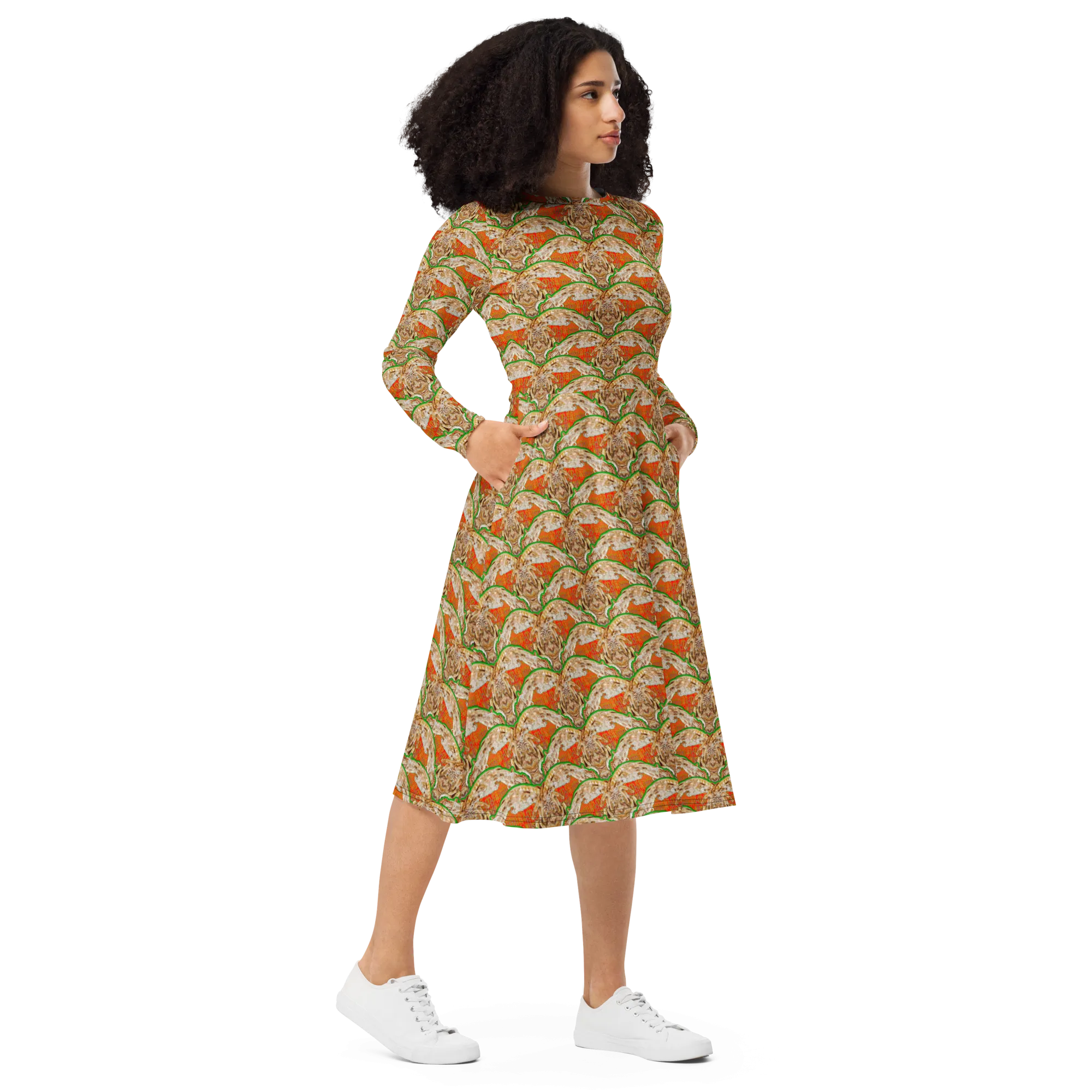 Long Sleeve Midi Dress (Her/Muliebris)(Rind#3 Ouroboros Butterfly Orange Logo) RJSTHS2022 RJS