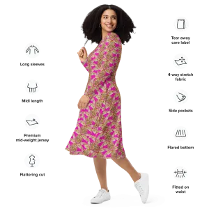 Long Sleeve Midi Dress (Her/Muliebris)(Rind#9 Ouroboros Butterfly Pink Logo) RJSTHS2022 RJS