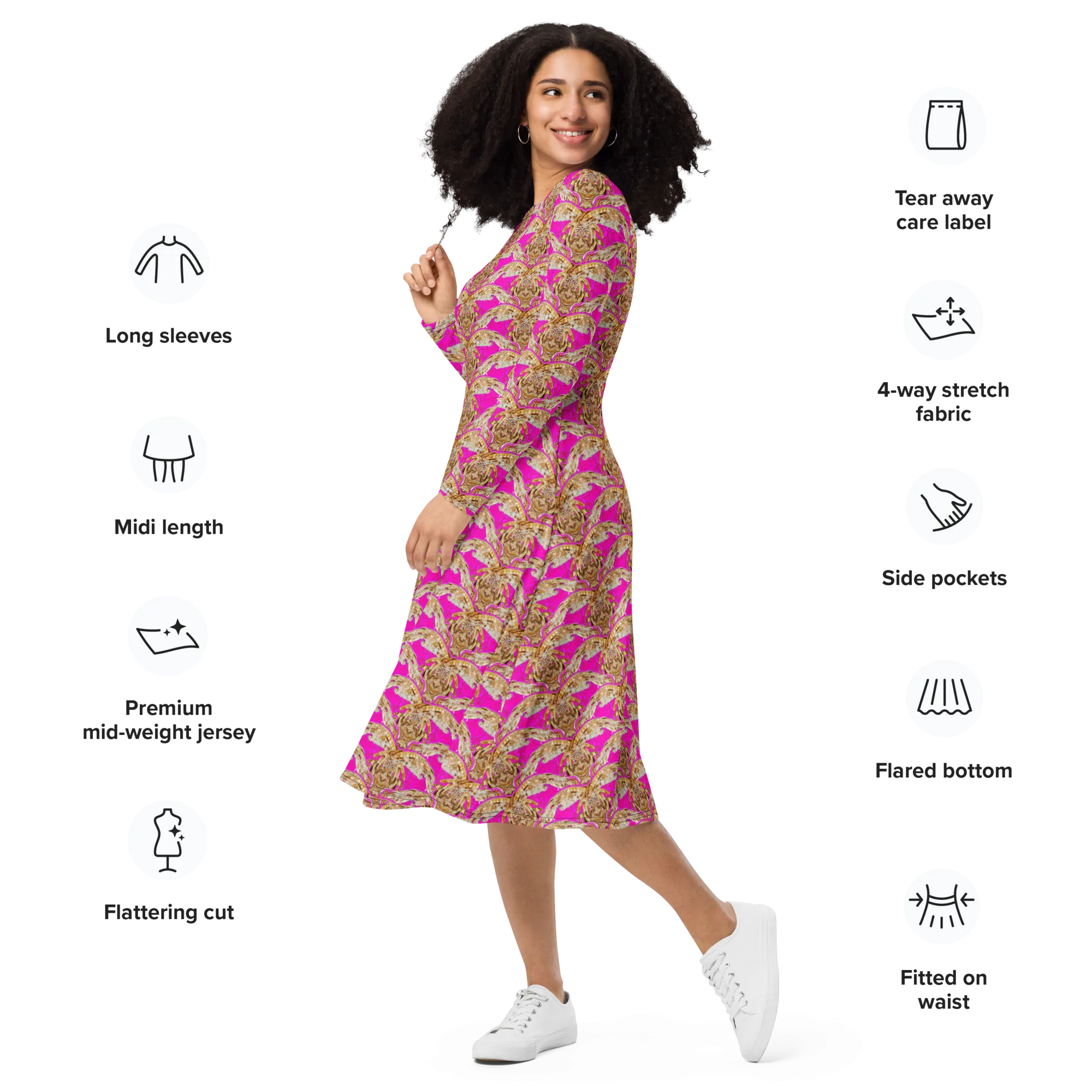 Long Sleeve Midi Dress (Her/Muliebris)(Rind#9 Ouroboros Butterfly Pink Logo) RJSTHS2022 RJS