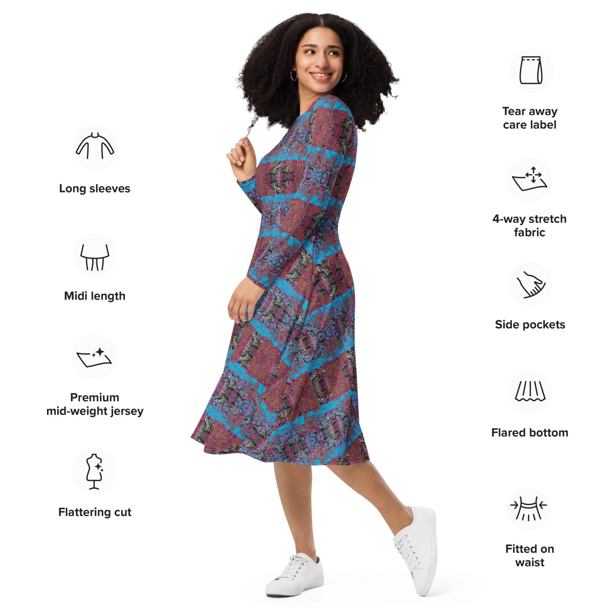 Long Sleeve Midi Dress (Her/Muliebris)(Tree Link WindSong Flower) RJSTH@Fabric#11 RJSTHS2022 RJS