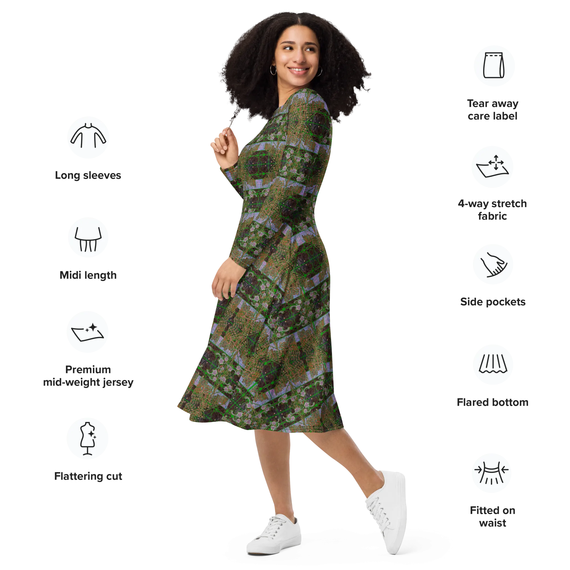 Long Sleeve Midi Dress (Her/Muliebris)(Tree Link WindSong Flower) RJSTH@Fabric#4 RJSTHS2022 RJS
