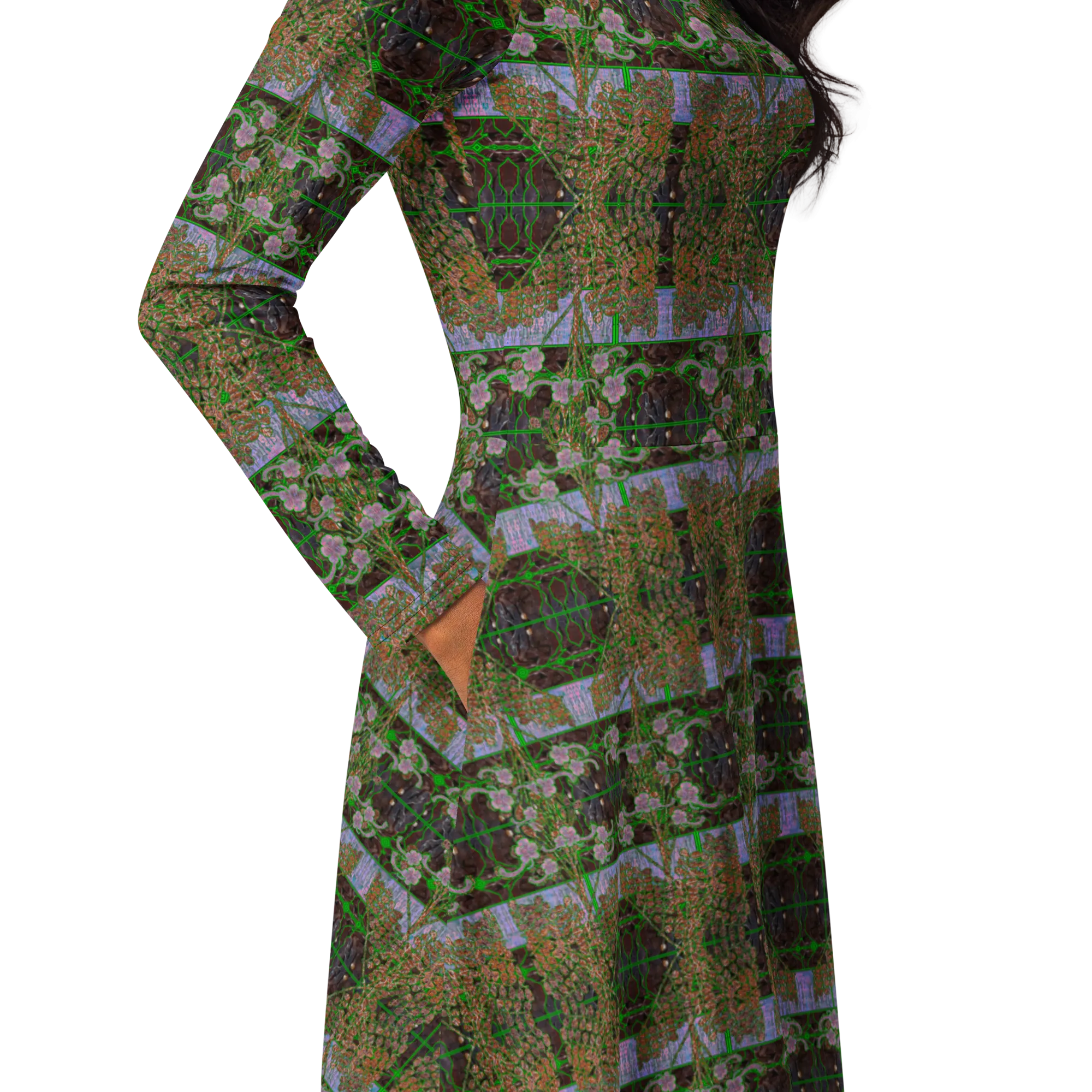 Long Sleeve Midi Dress (Her/Muliebris)(Tree Link WindSong Flower) RJSTH@Fabric#4 RJSTHS2022 RJS