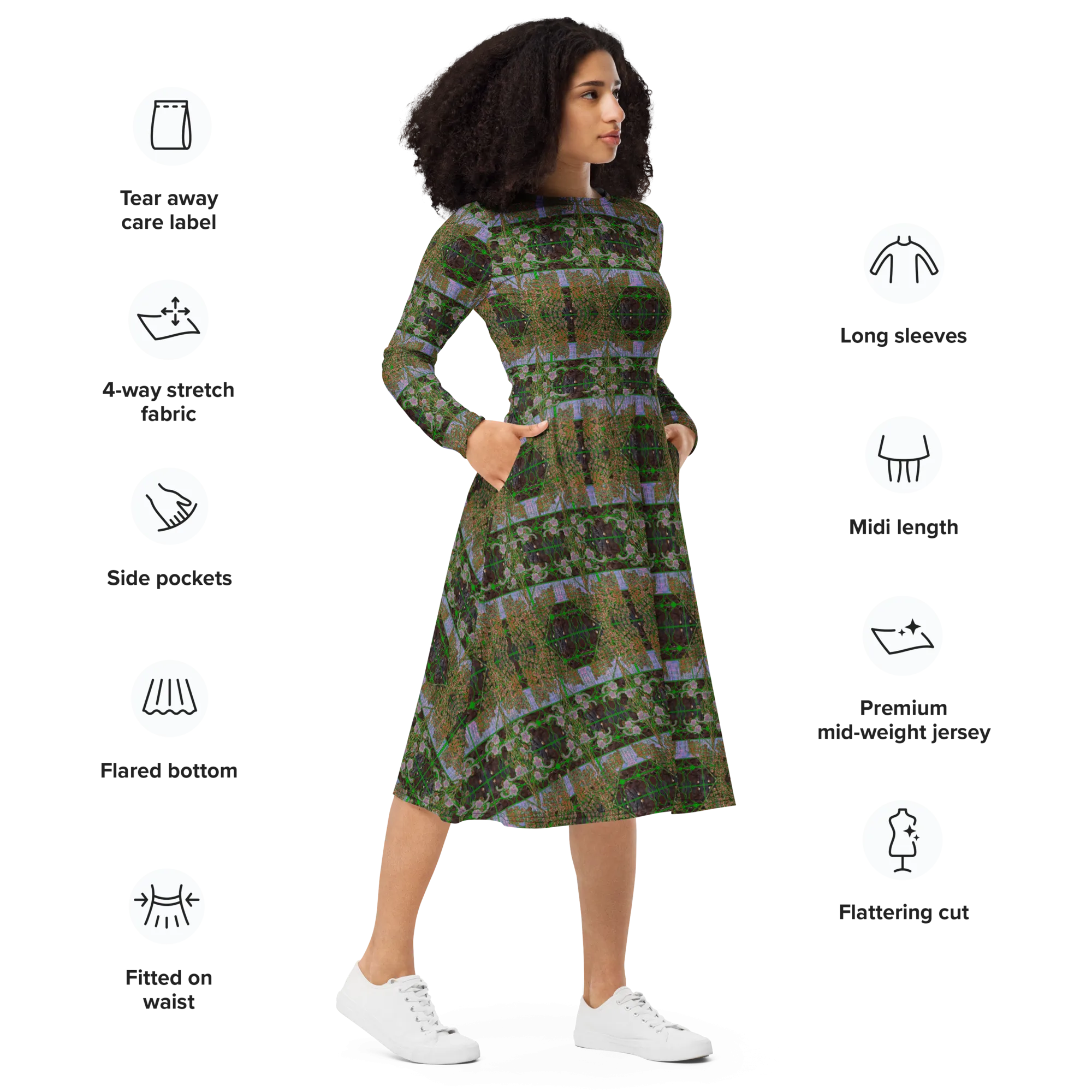 Long Sleeve Midi Dress (Her/Muliebris)(Tree Link WindSong Flower) RJSTH@Fabric#4 RJSTHS2022 RJS