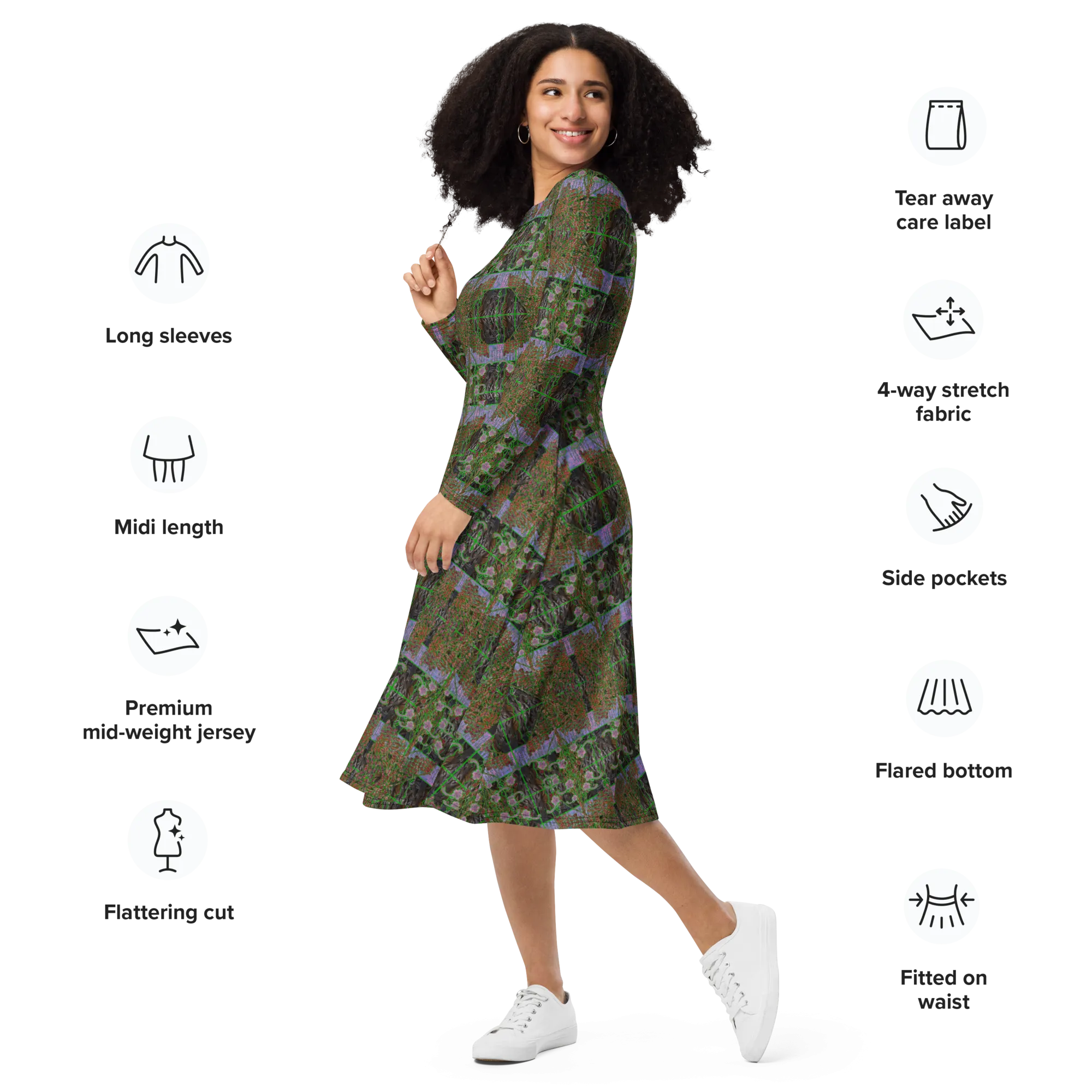Long Sleeve Midi Dress (Her/Muliebris)(Tree Link WindSong Flower) RJSTH@Fabric#5 RJSTHS2022 RJS