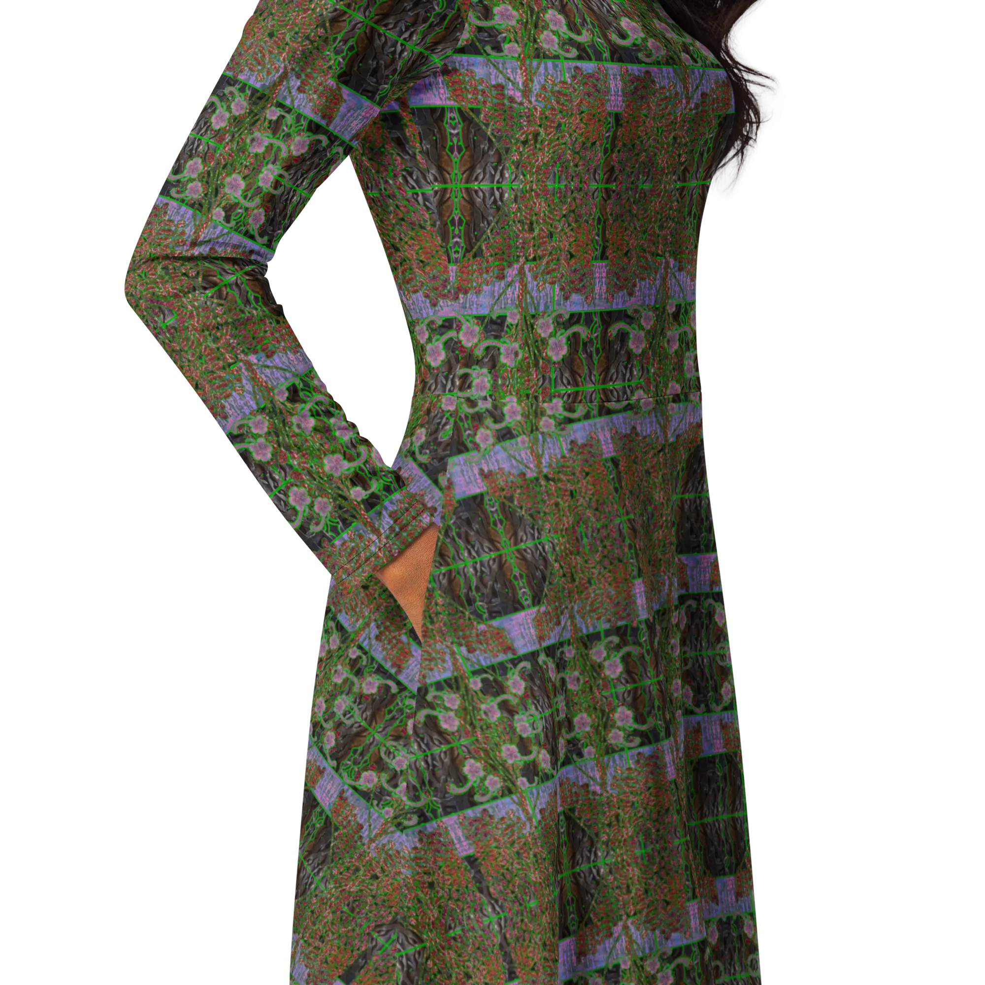 Long Sleeve Midi Dress (Her/Muliebris)(Tree Link WindSong Flower) RJSTH@Fabric#5 RJSTHS2022 RJS