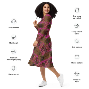 Long Sleeve Midi Dress (Her/Muliebris)(Tree Link WindSong Flower) RJSTH@Fabric#7 RJSTHS2022 RJS