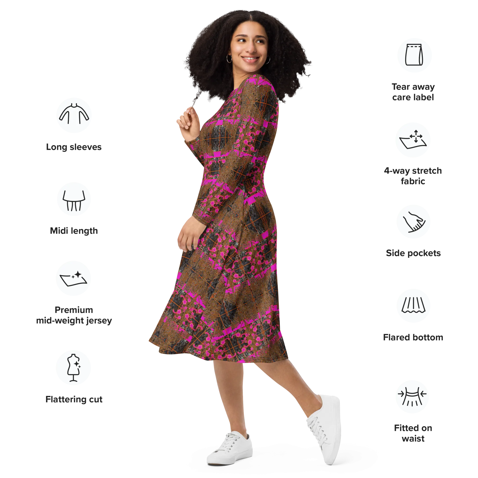 Long Sleeve Midi Dress (Her/Muliebris)(Tree Link WindSong Flower) RJSTH@Fabric#7 RJSTHS2022 RJS