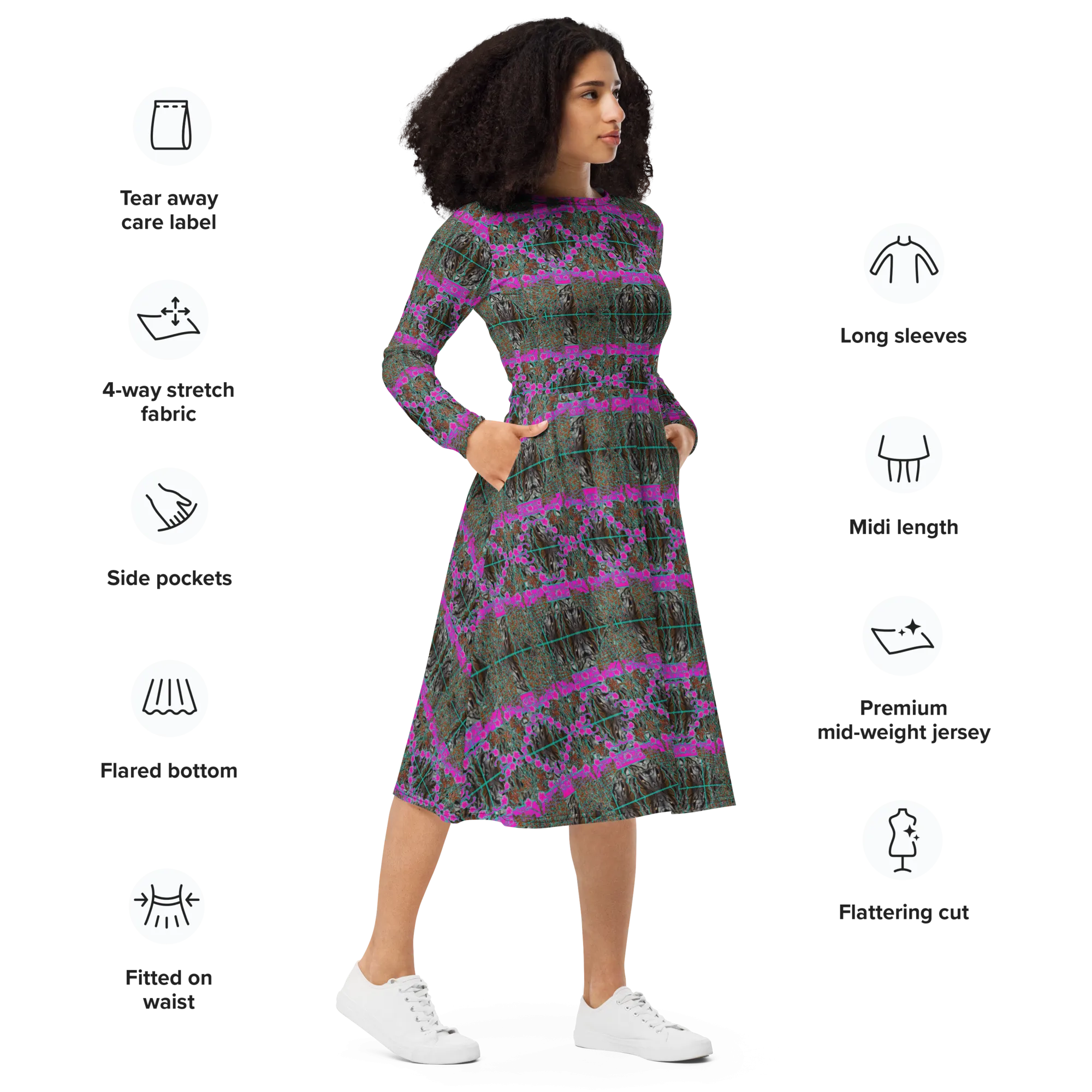 Long Sleeve Midi Dress (Her/Muliebris)(Tree Link WindSong Flower) RJSTH@Fabric#8 RJSTHS2022 RJS