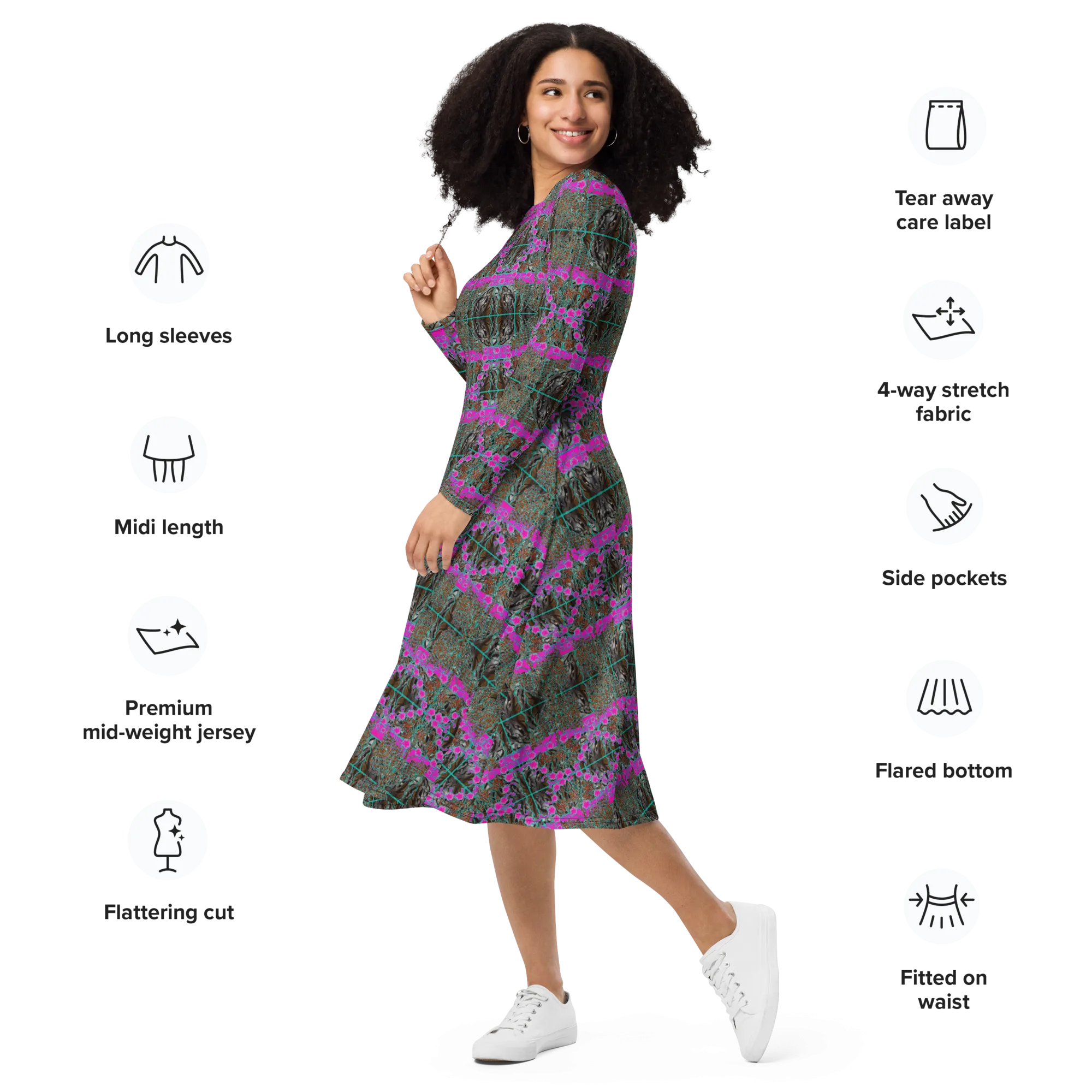 Long Sleeve Midi Dress (Her/Muliebris)(Tree Link WindSong Flower) RJSTH@Fabric#8 RJSTHS2022 RJS