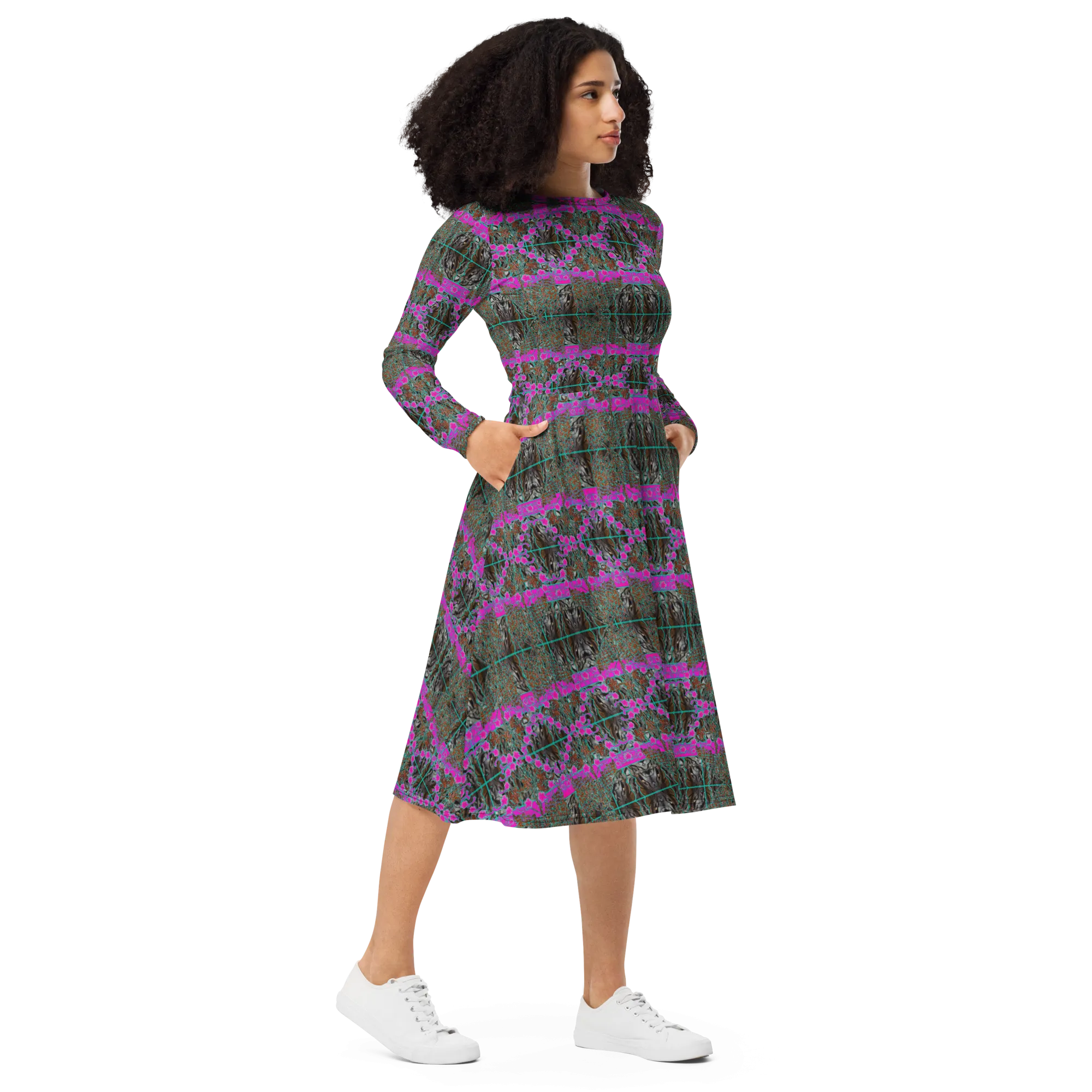 Long Sleeve Midi Dress (Her/Muliebris)(Tree Link WindSong Flower) RJSTH@Fabric#8 RJSTHS2022 RJS
