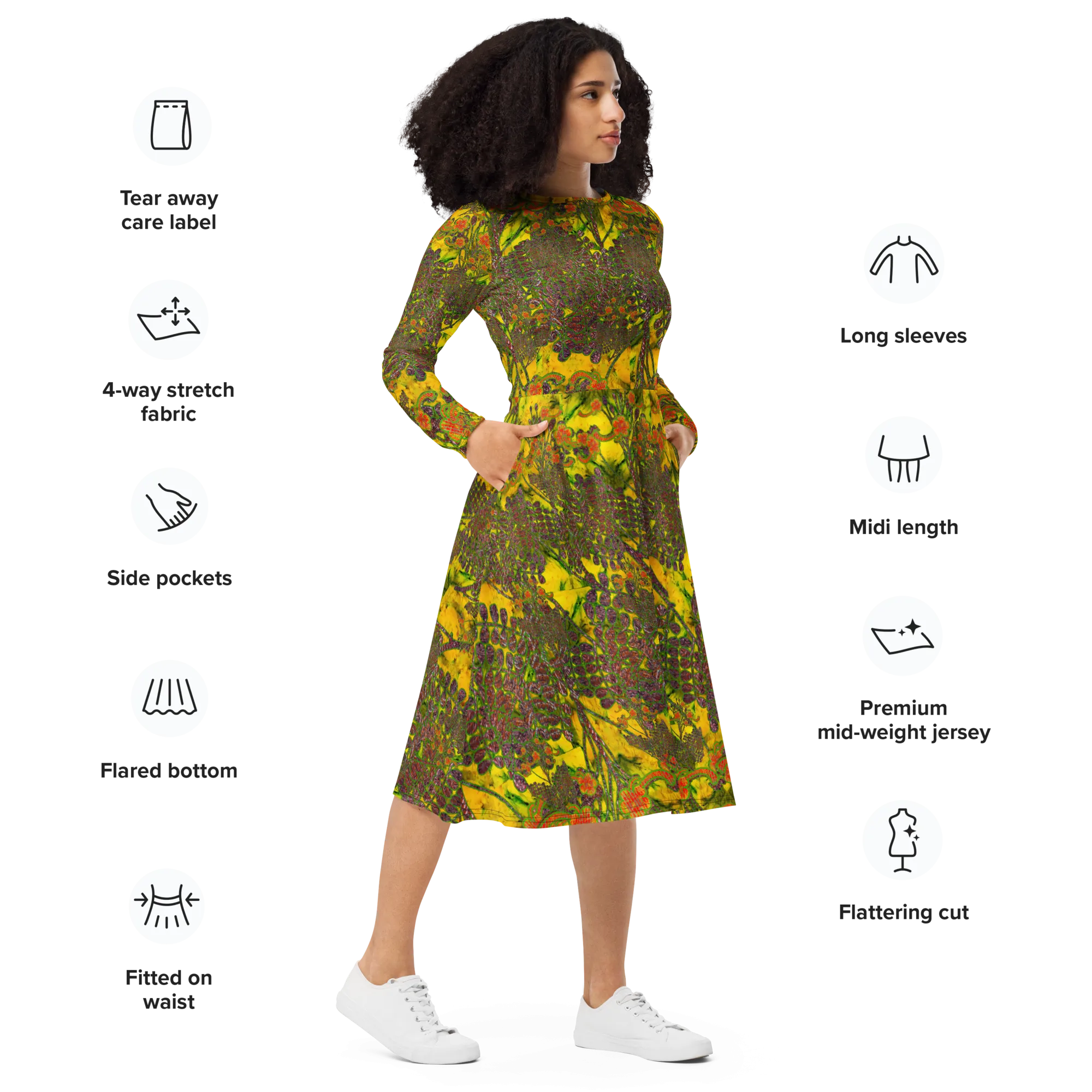 Long Sleeve Midi Dress (Her/Muliebris)(WindSong Flower) RJSTH@Fabric#1 RJSTHS2022 RJS