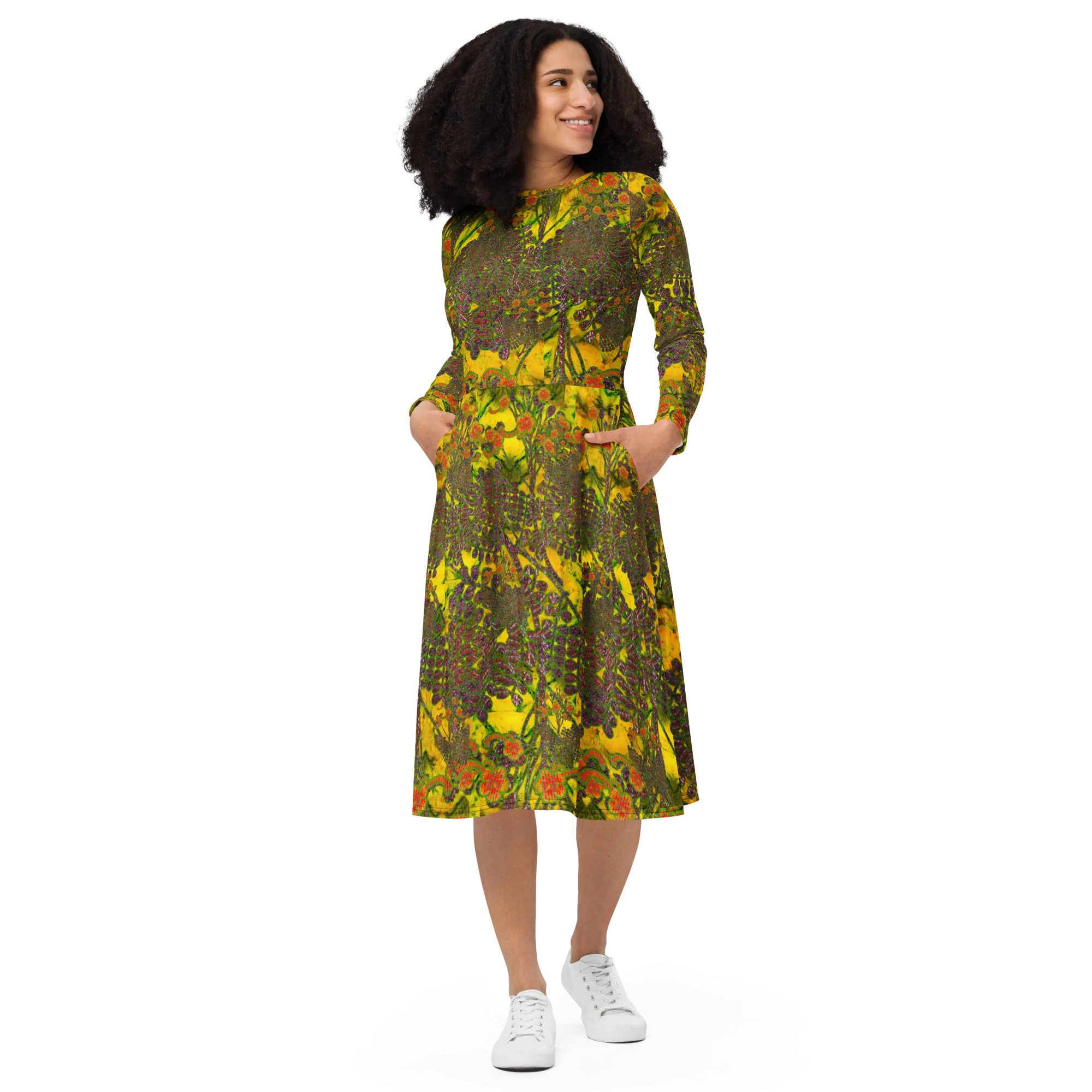 Long Sleeve Midi Dress (Her/Muliebris)(WindSong Flower) RJSTH@Fabric#1 RJSTHS2022 RJS