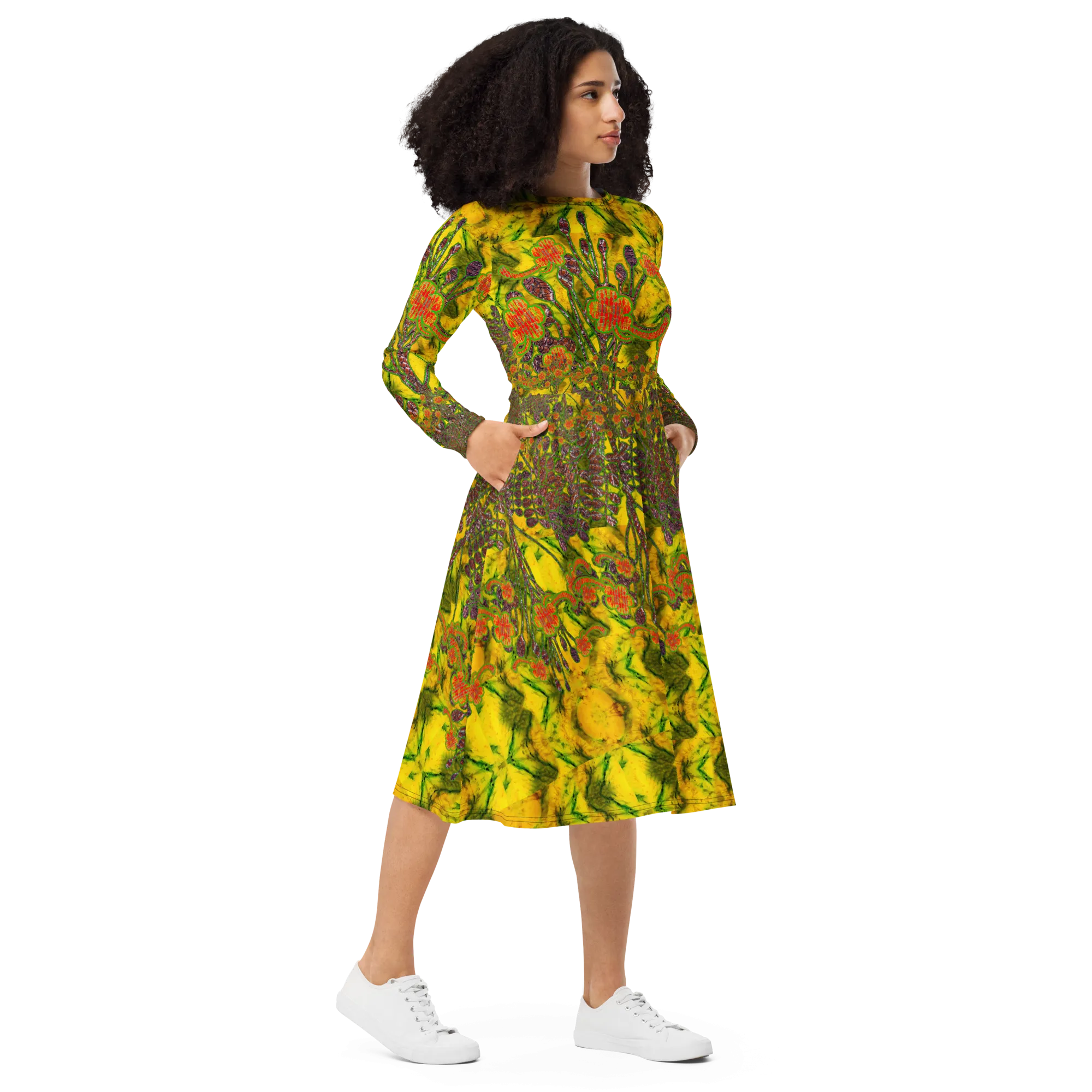 Long Sleeve Midi Dress (Her/Muliebris)(WindSong Flower) RJSTH@Fabric#1 RJSTHS2022 RJS