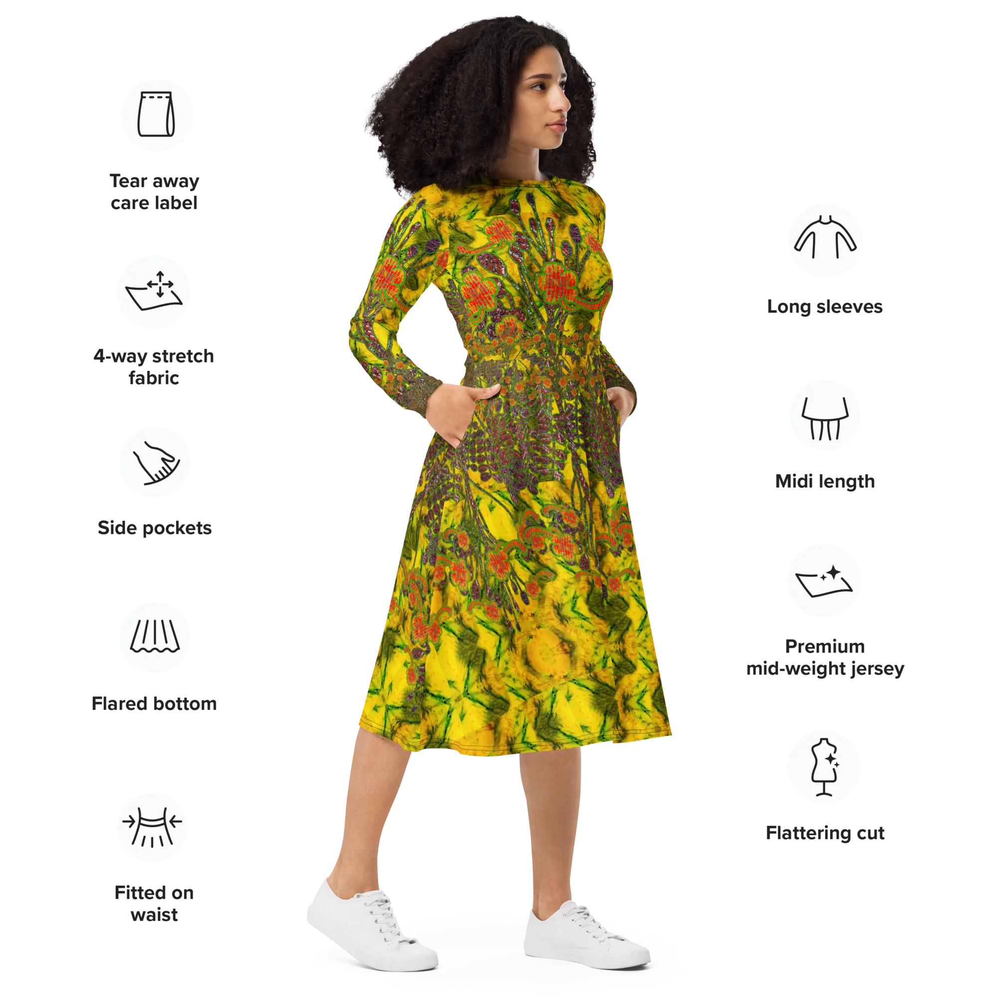 Long Sleeve Midi Dress (Her/Muliebris)(WindSong Flower) RJSTH@Fabric#1 RJSTHS2022 RJS