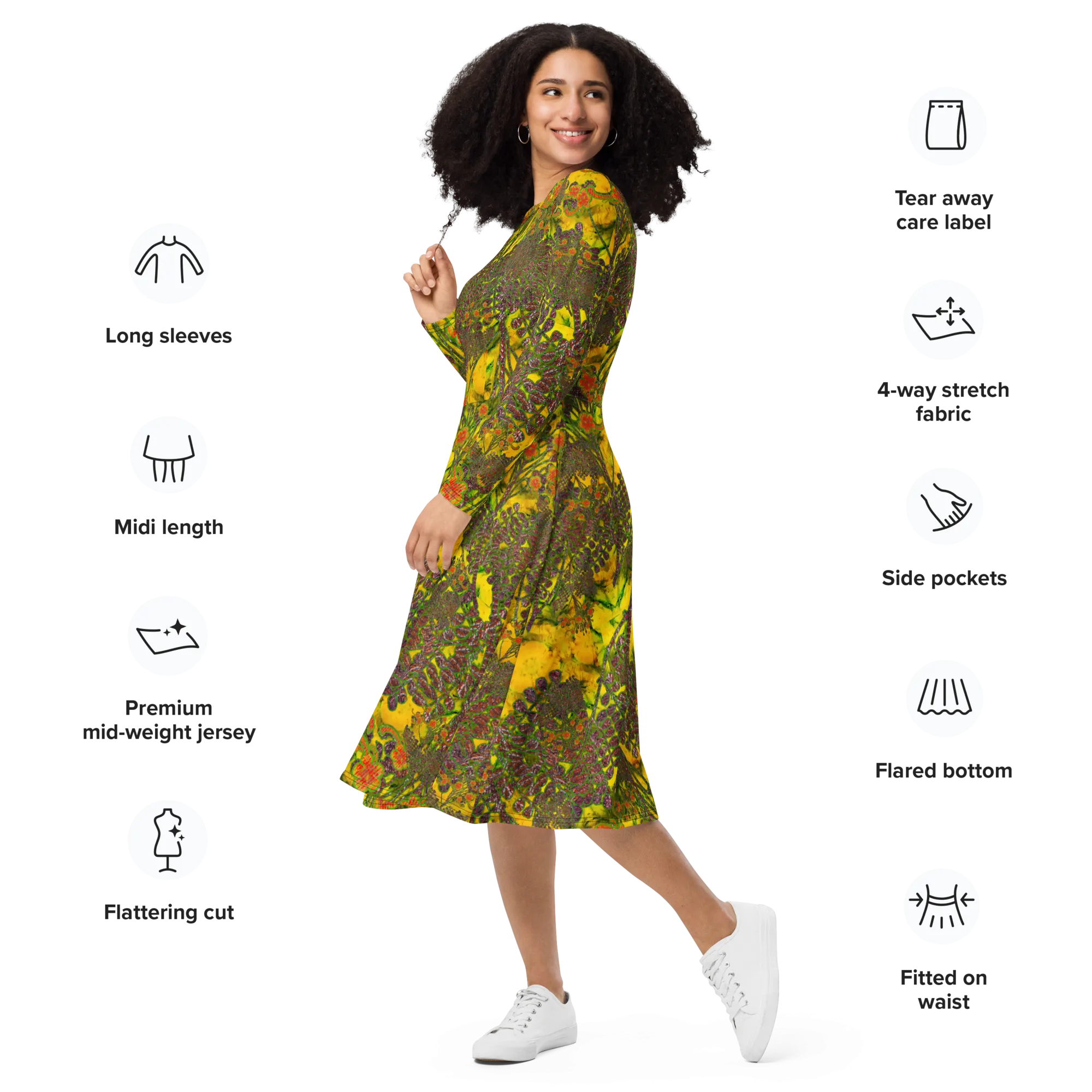 Long Sleeve Midi Dress (Her/Muliebris)(WindSong Flower) RJSTH@Fabric#1 RJSTHS2022 RJS