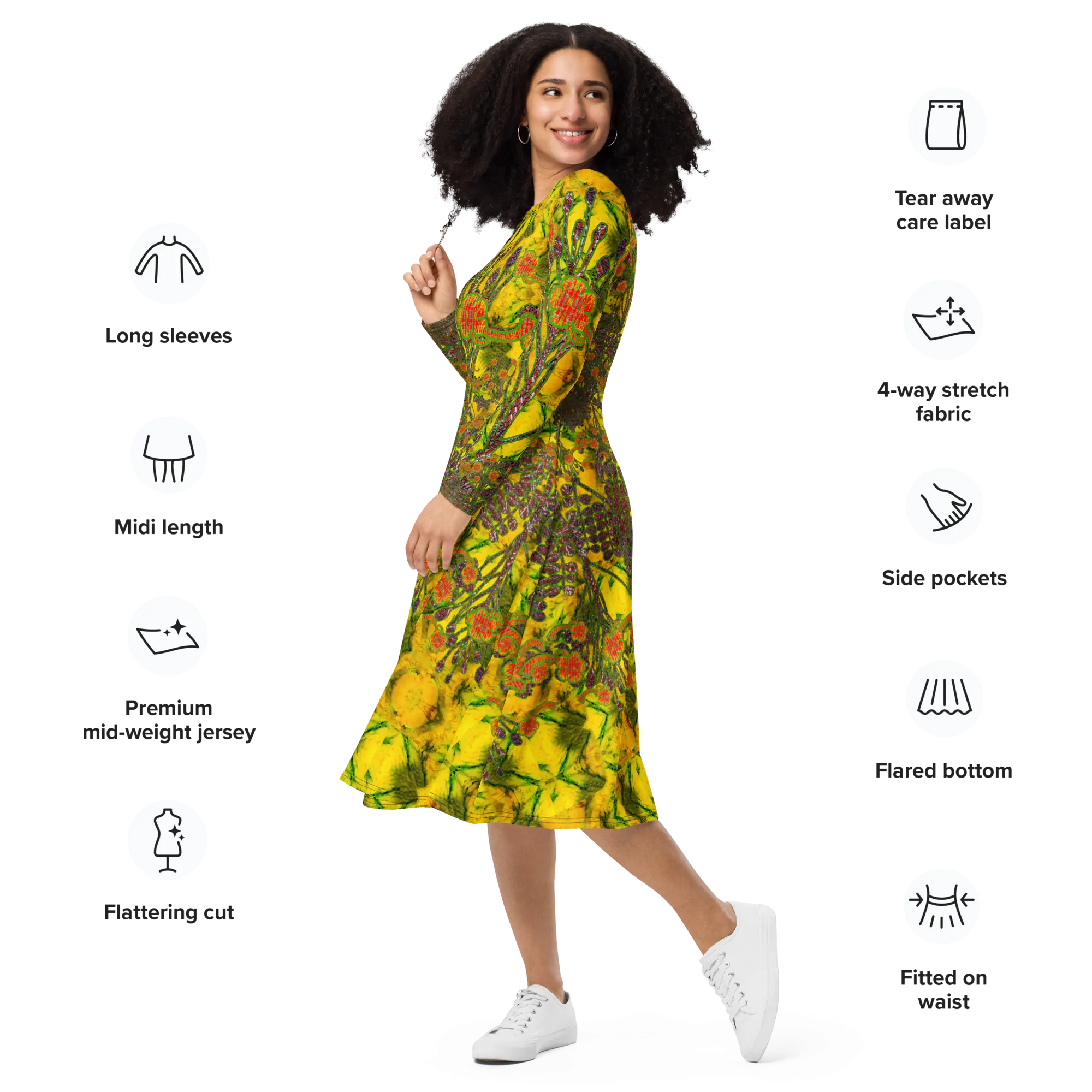 Long Sleeve Midi Dress (Her/Muliebris)(WindSong Flower) RJSTH@Fabric#1 RJSTHS2022 RJS