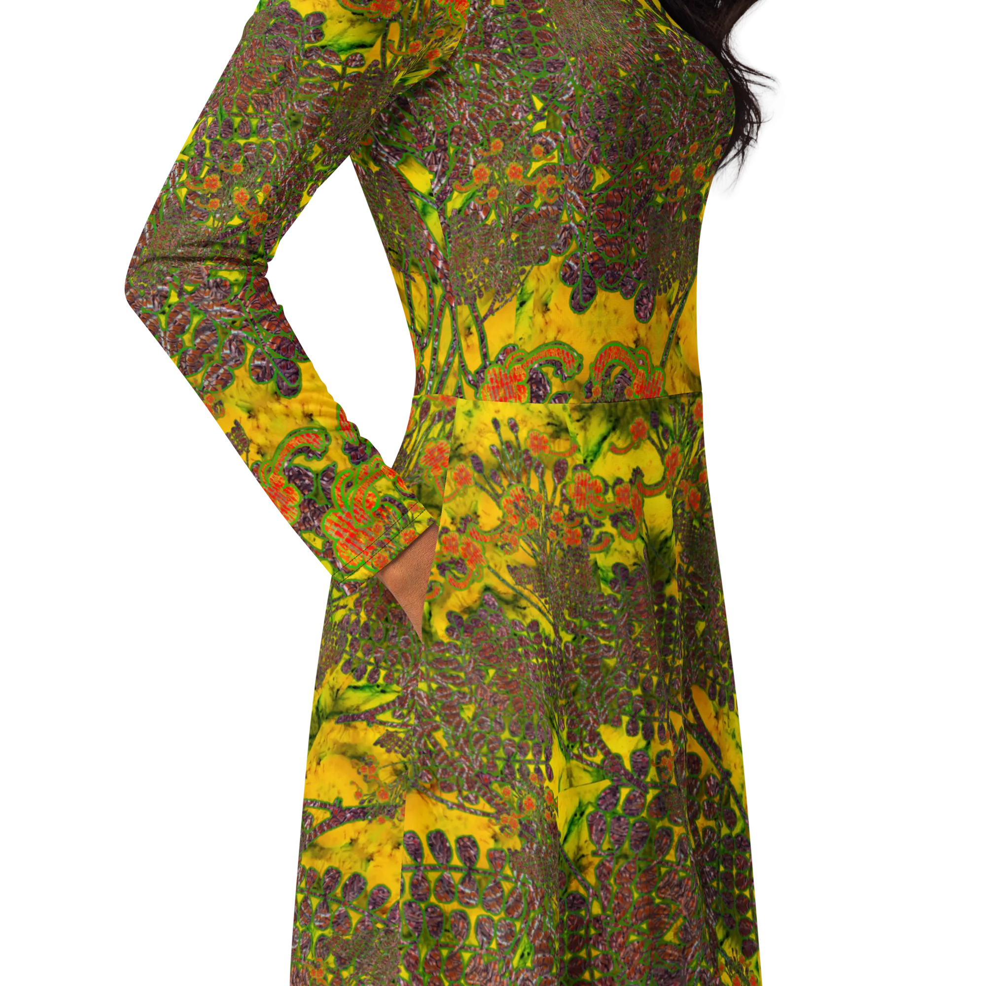 Long Sleeve Midi Dress (Her/Muliebris)(WindSong Flower) RJSTH@Fabric#1 RJSTHS2022 RJS